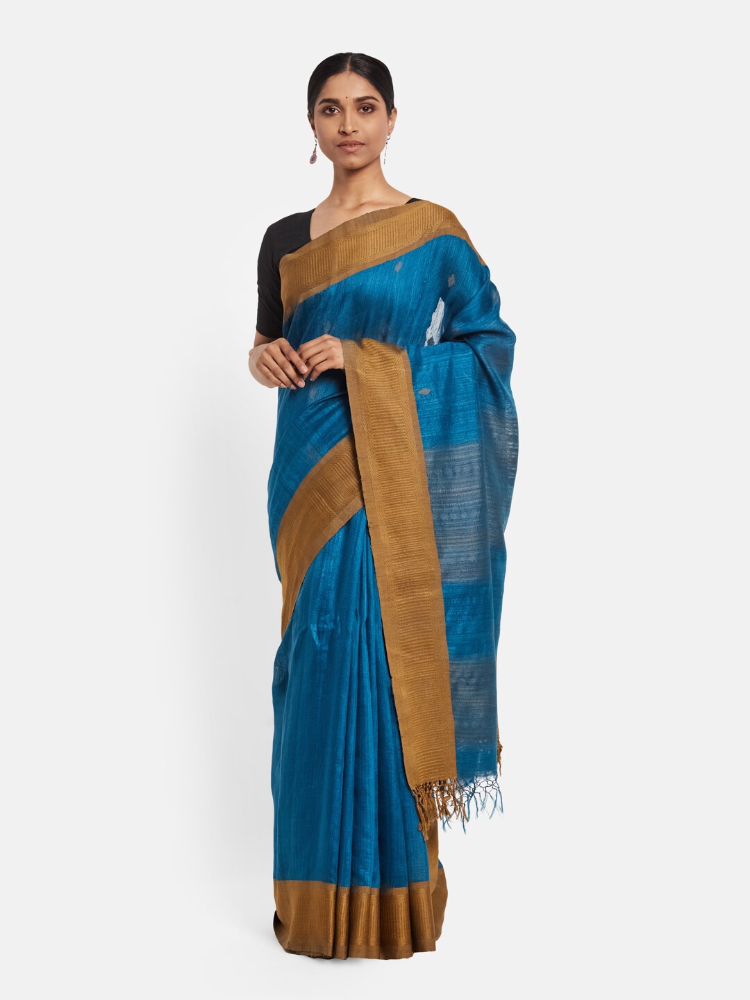 

Fabindia Blue & Brown Woven Design Pure Silk Saree