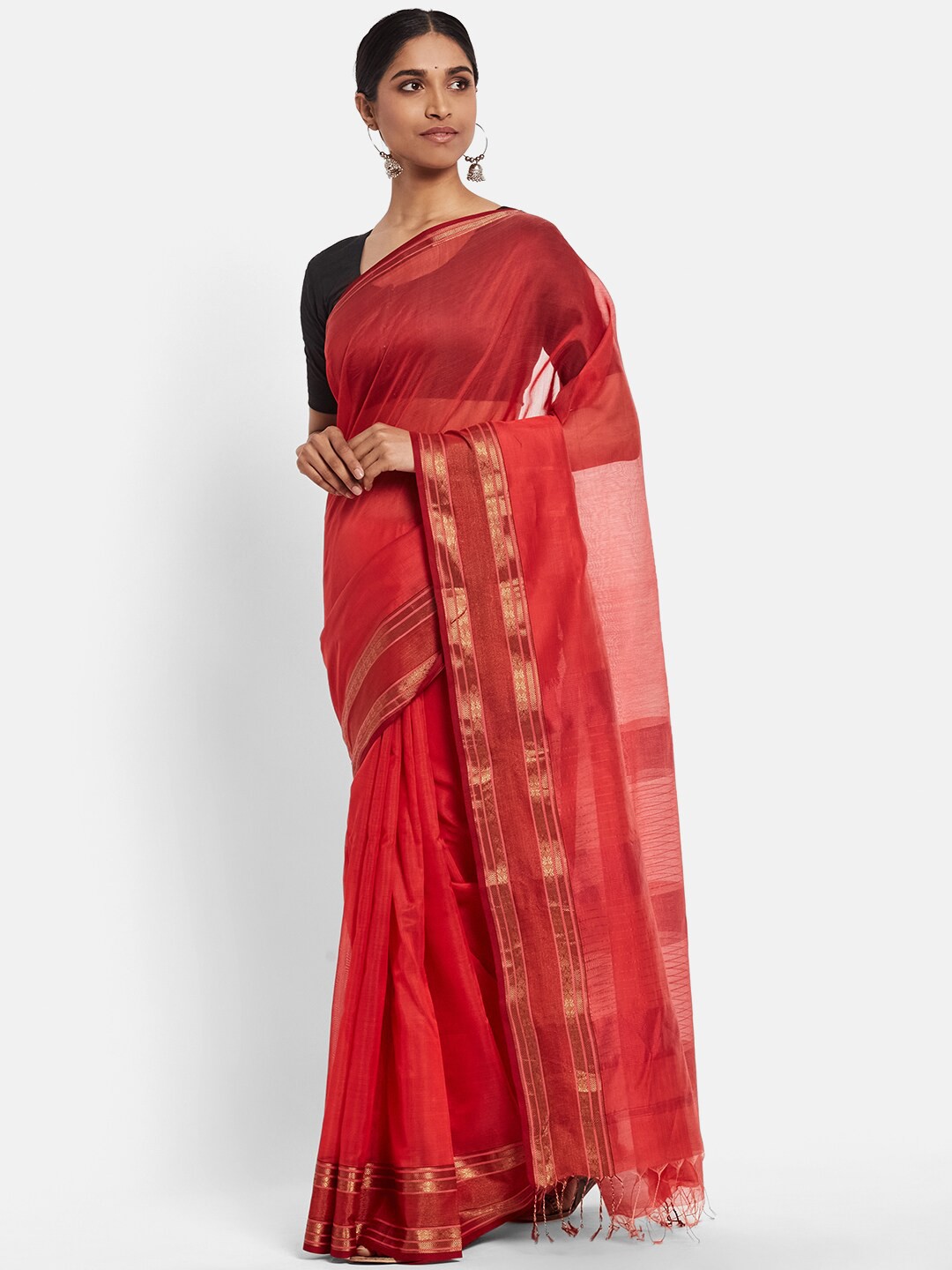

Fabindia Red & Gold Maheshwari Saree