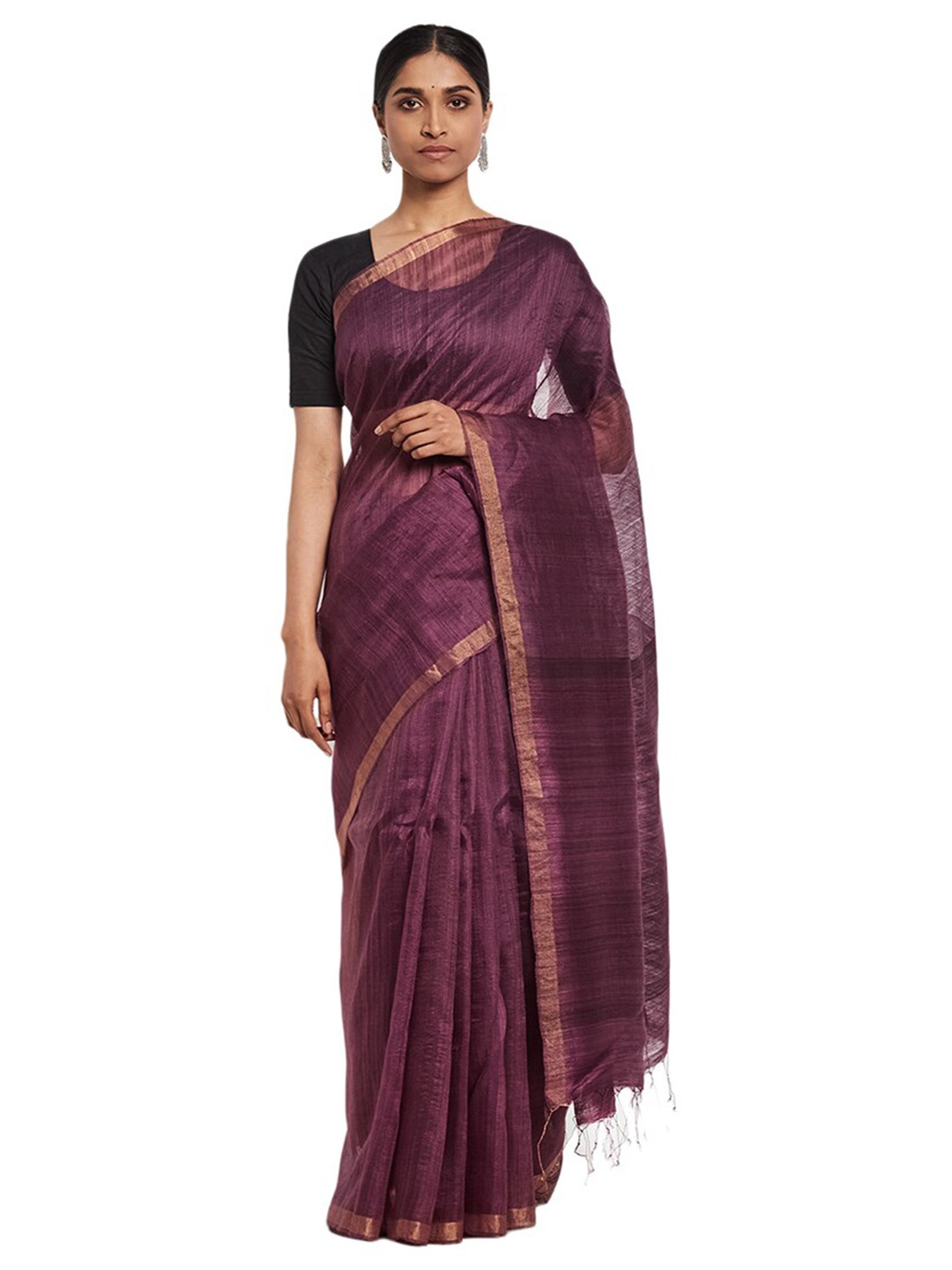 

Fabindia Purple & Gold-Toned Pure Silk Saree