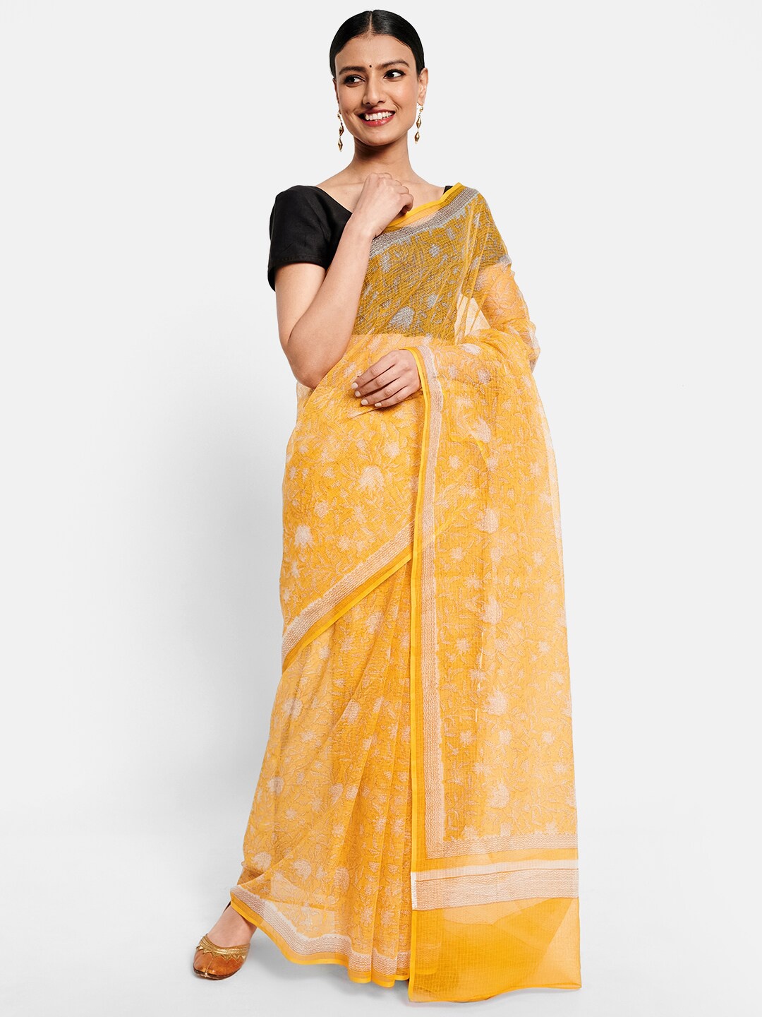 

Fabindia Yellow Floral Saree