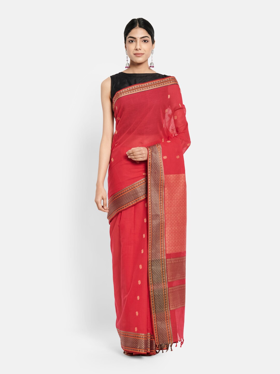 

Fabindia Red & Gold-Toned Woven Design Pure Cotton Saree