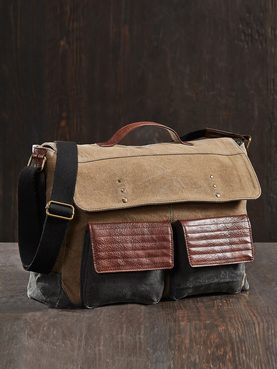 

Mona B Unisex Brown Upcycled Canvas Messenger Bag