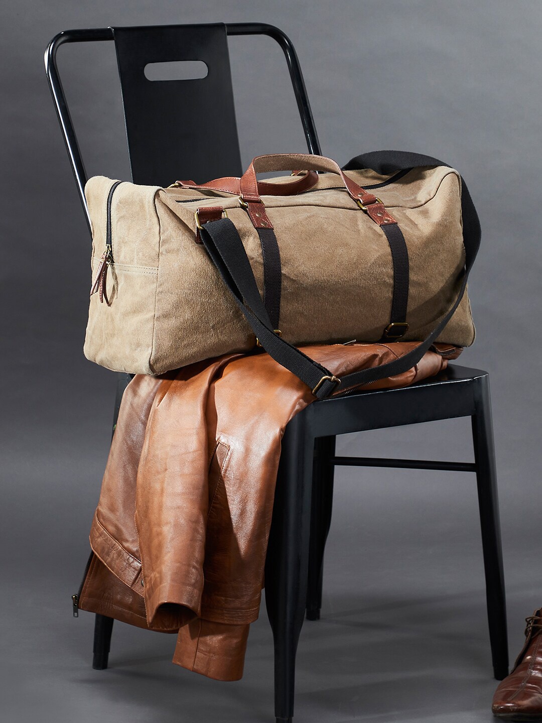 

Mona B Unisex Brown Upcycled Canvas Duffel Bag