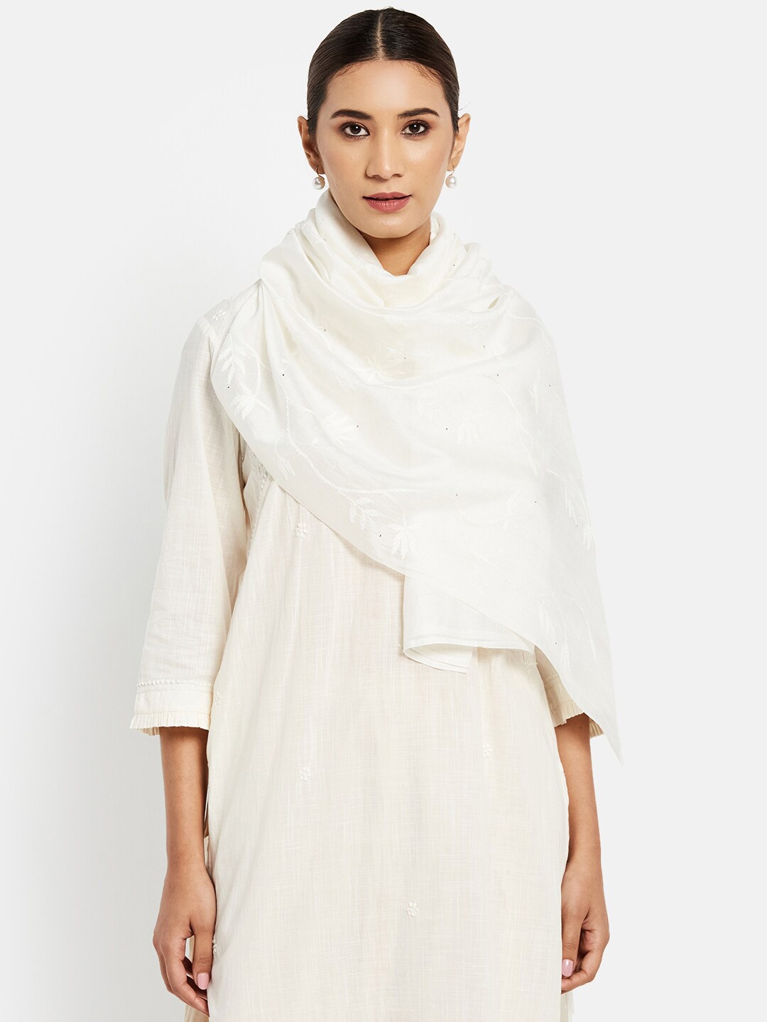 

Fabindia Women Off White Embroidered Stole