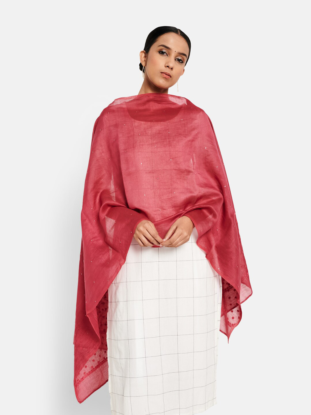 

Fabindia Women Red Embroidered Stole