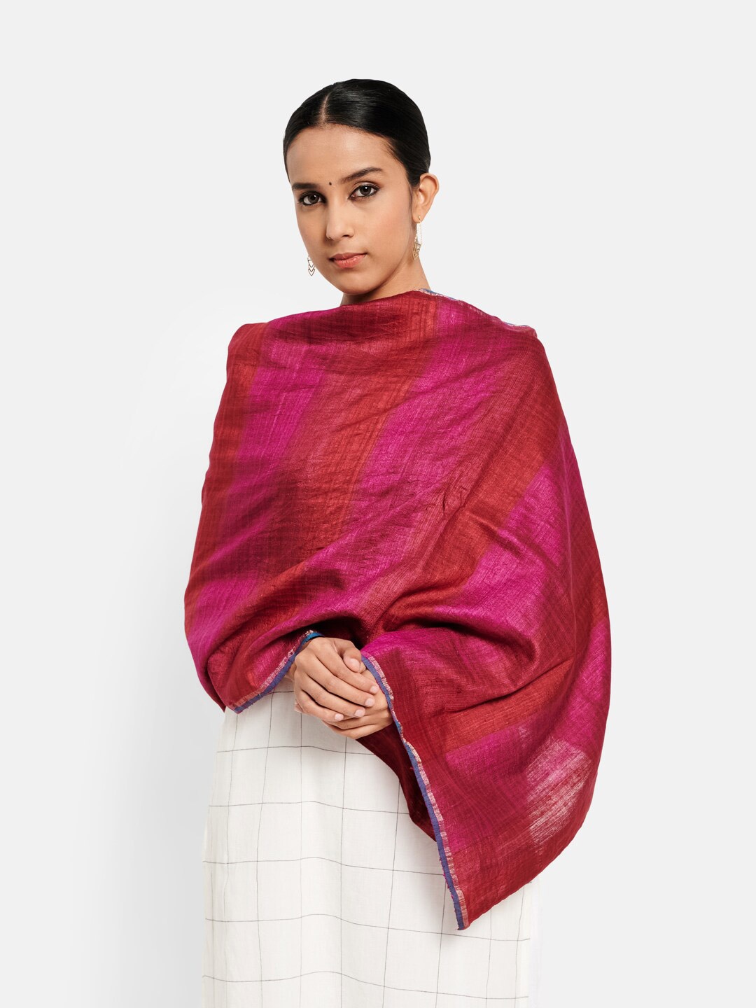 

Fabindia Women Violet & Red Woven Design Silk Stoles