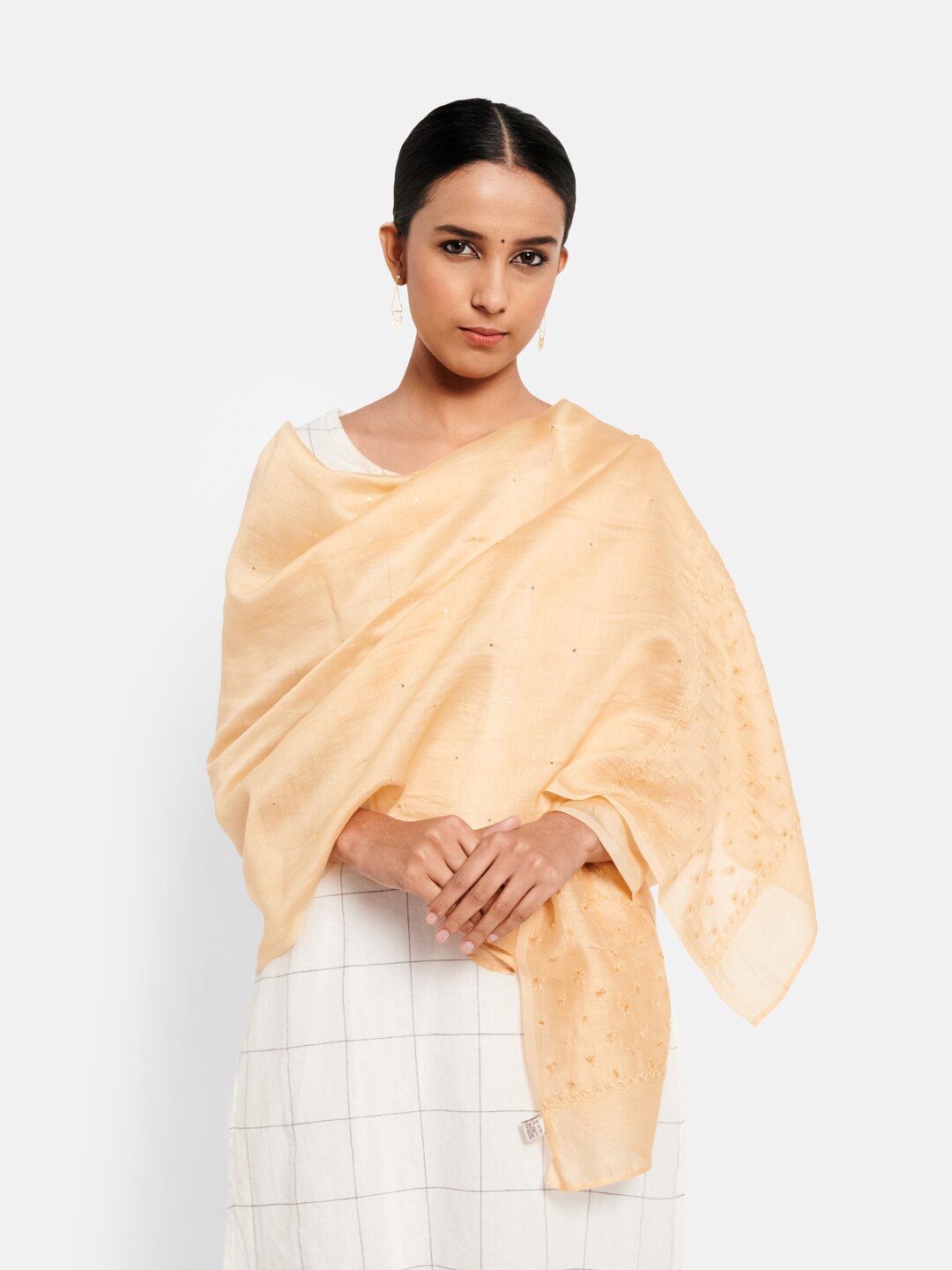 

Fabindia Women Beige Embroidered Stole