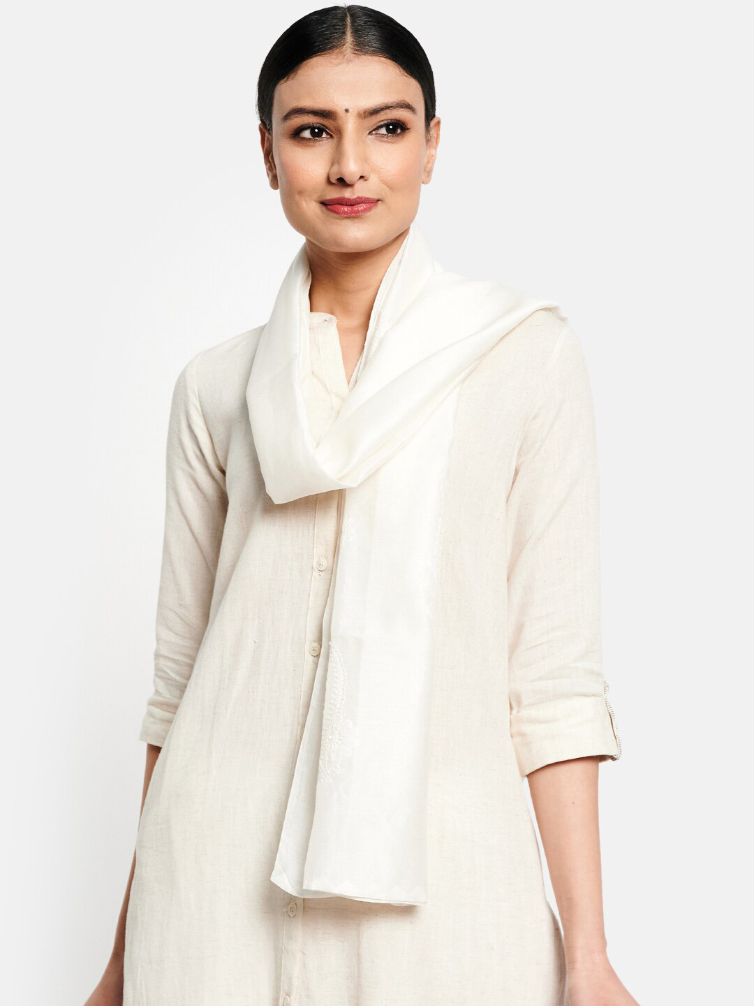 

Fabindia Women Off White Embroidered Cotton Silk Stoles