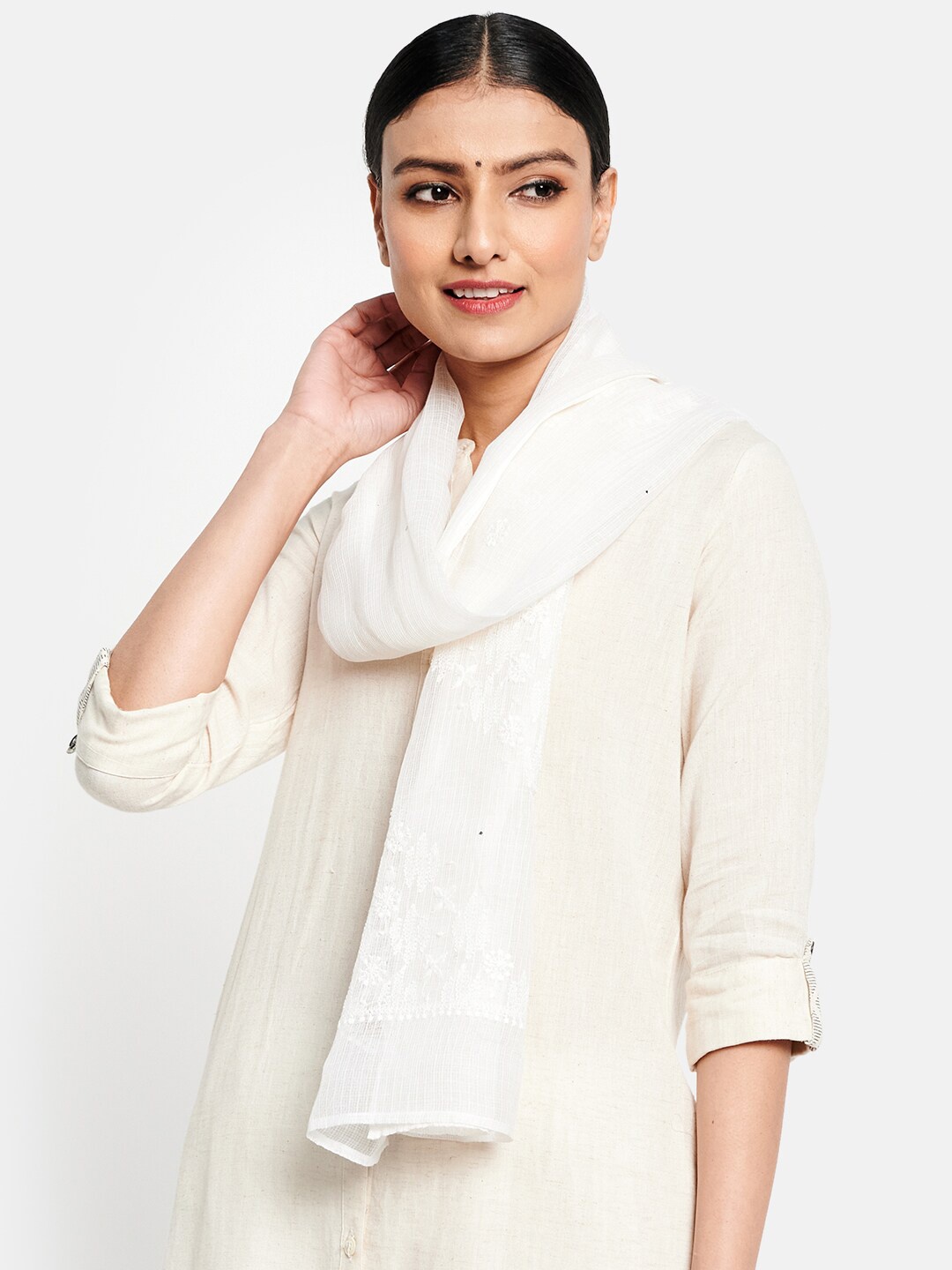 

Fabindia Women Off White Embroidered Stole