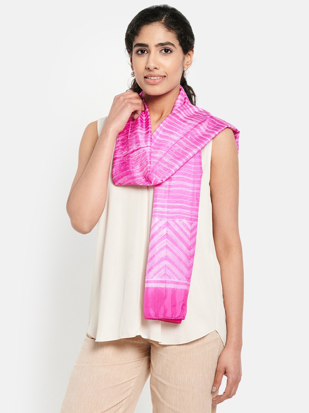 

Fabindia Women Magenta & White Printed Stole