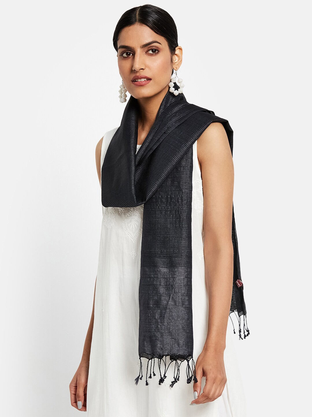 

Fabindia Women Black Woven Design Stole