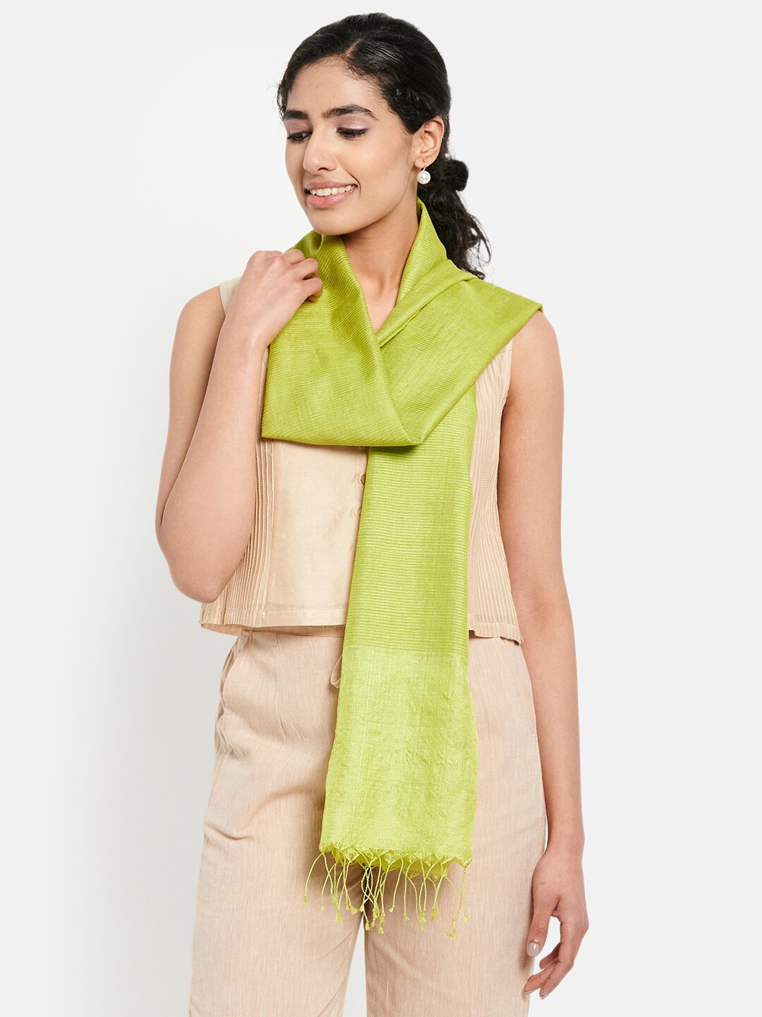 

Fabindia Women Lime Green Woven Design Stole