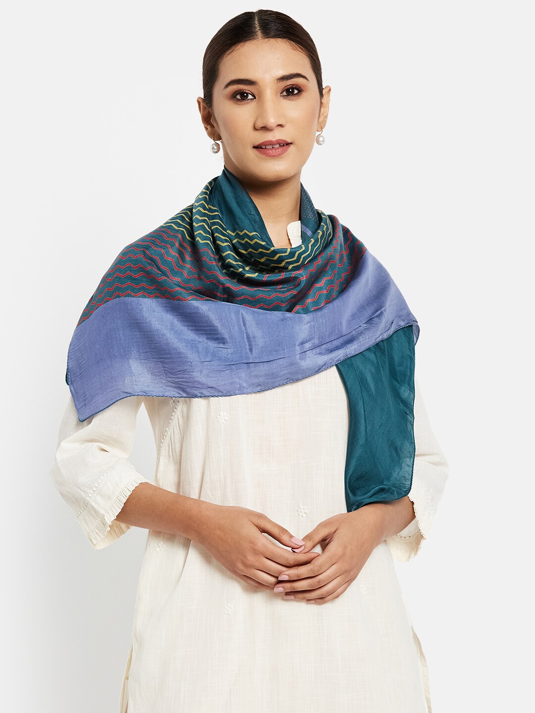 

Fabindia Women Teal Printed Stoles