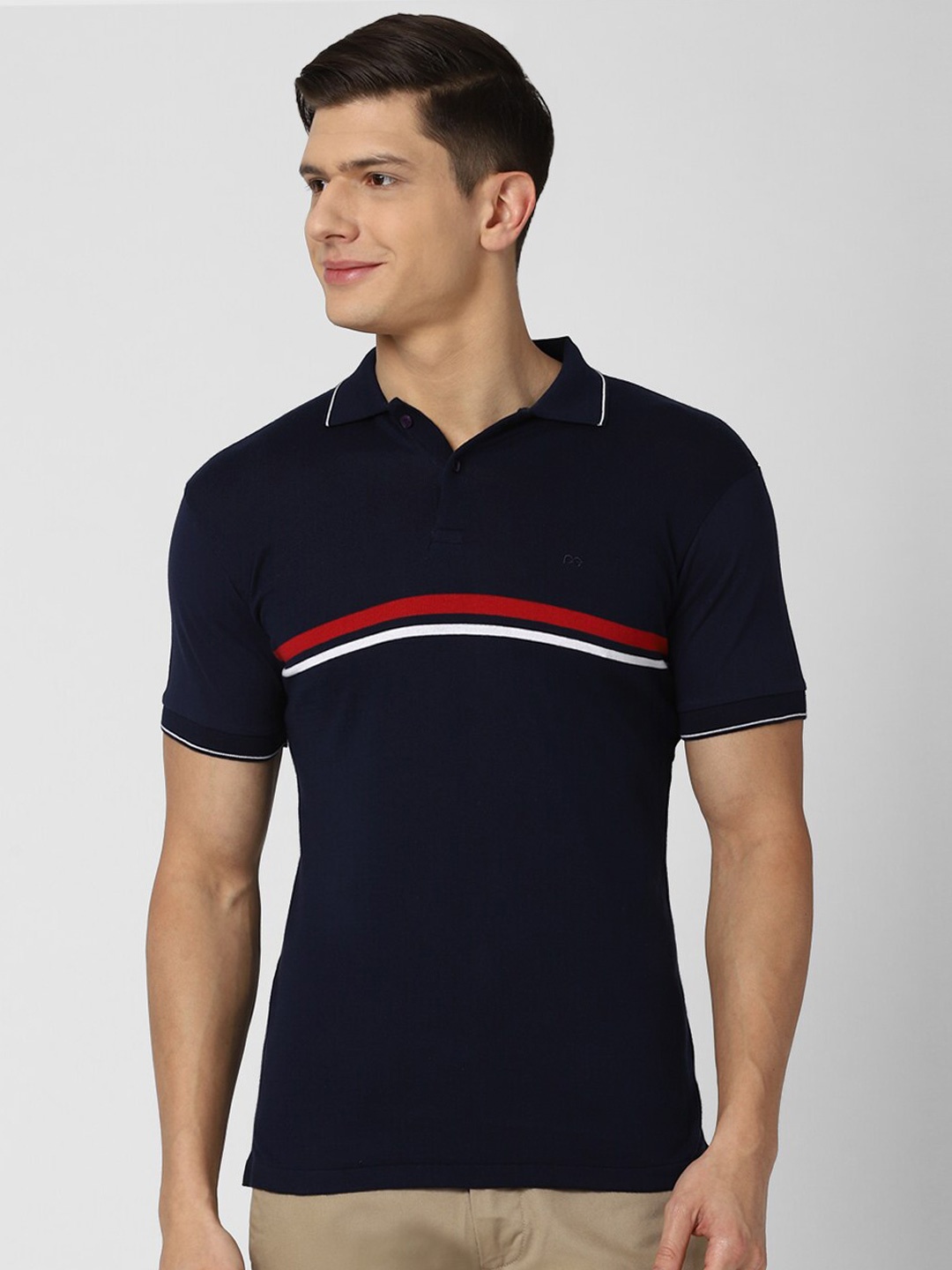 

Peter England Casuals Men Navy Blue Polo Collar Slim Fit T-shirt