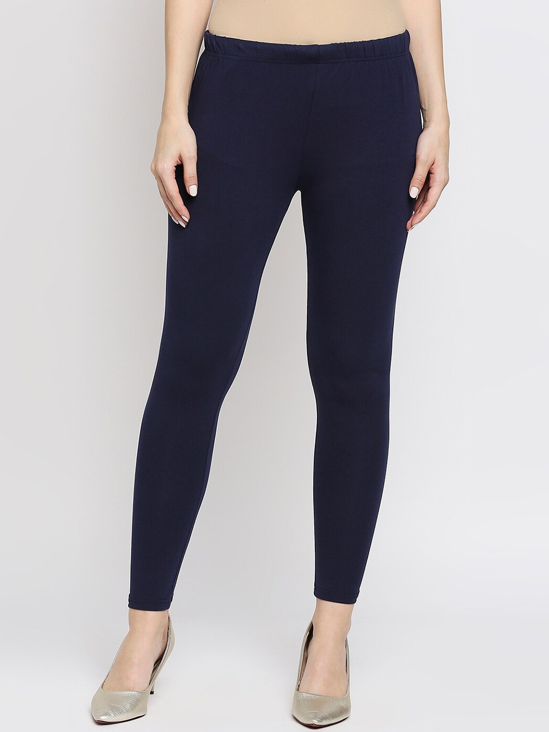 

Ethnicity Women Navy Blue Solid Ankle-Length Leggings