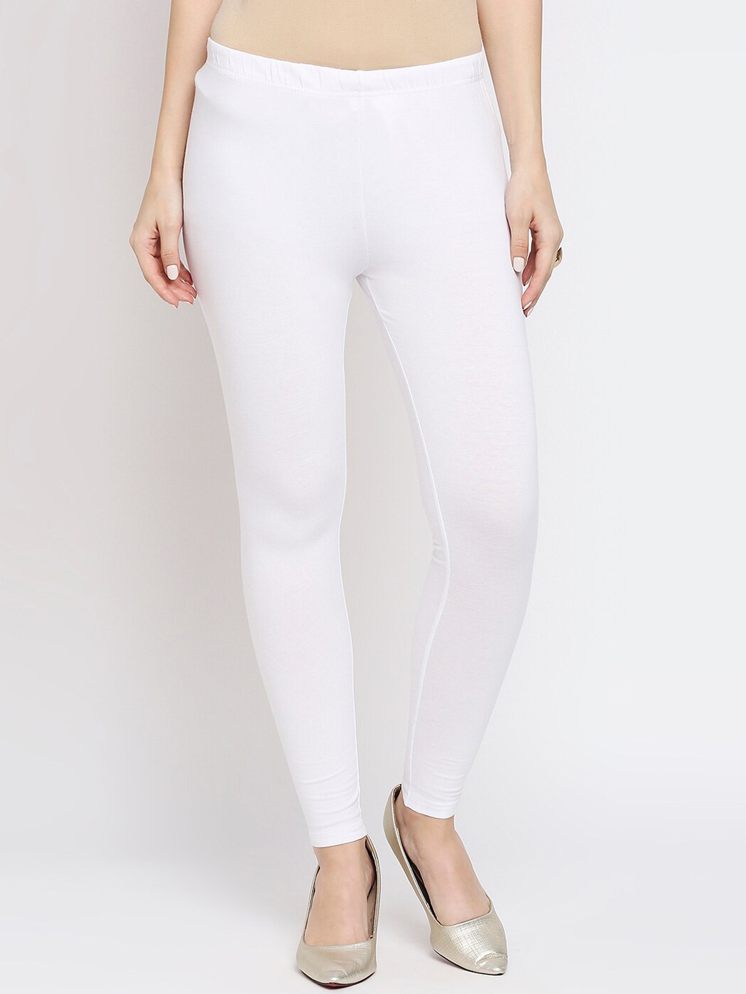 

Ethnicity Women White Solid Ankle Length Leggings