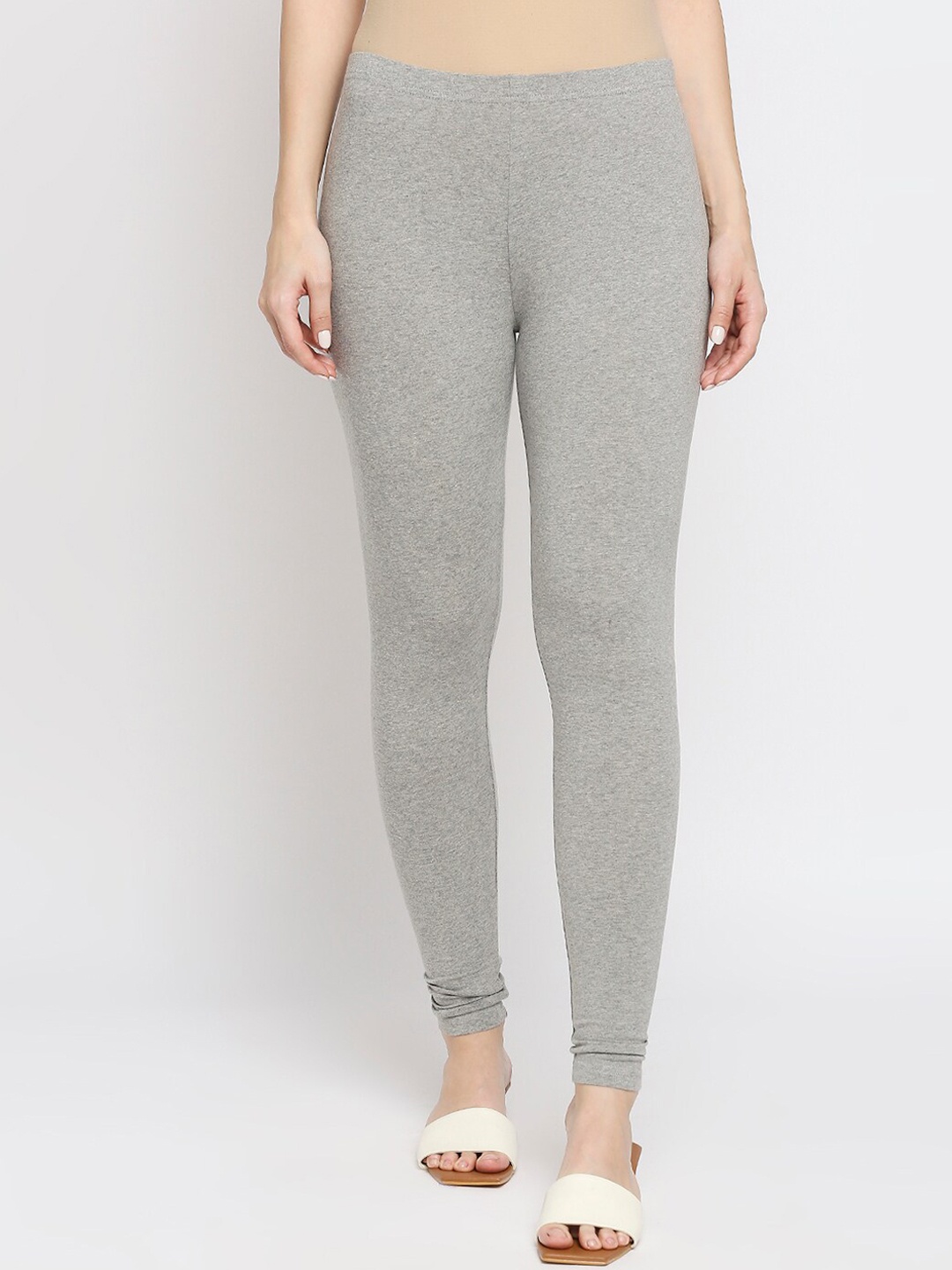 

Ethnicity Women Grey Solid Cotton Ankle-Length Leggings
