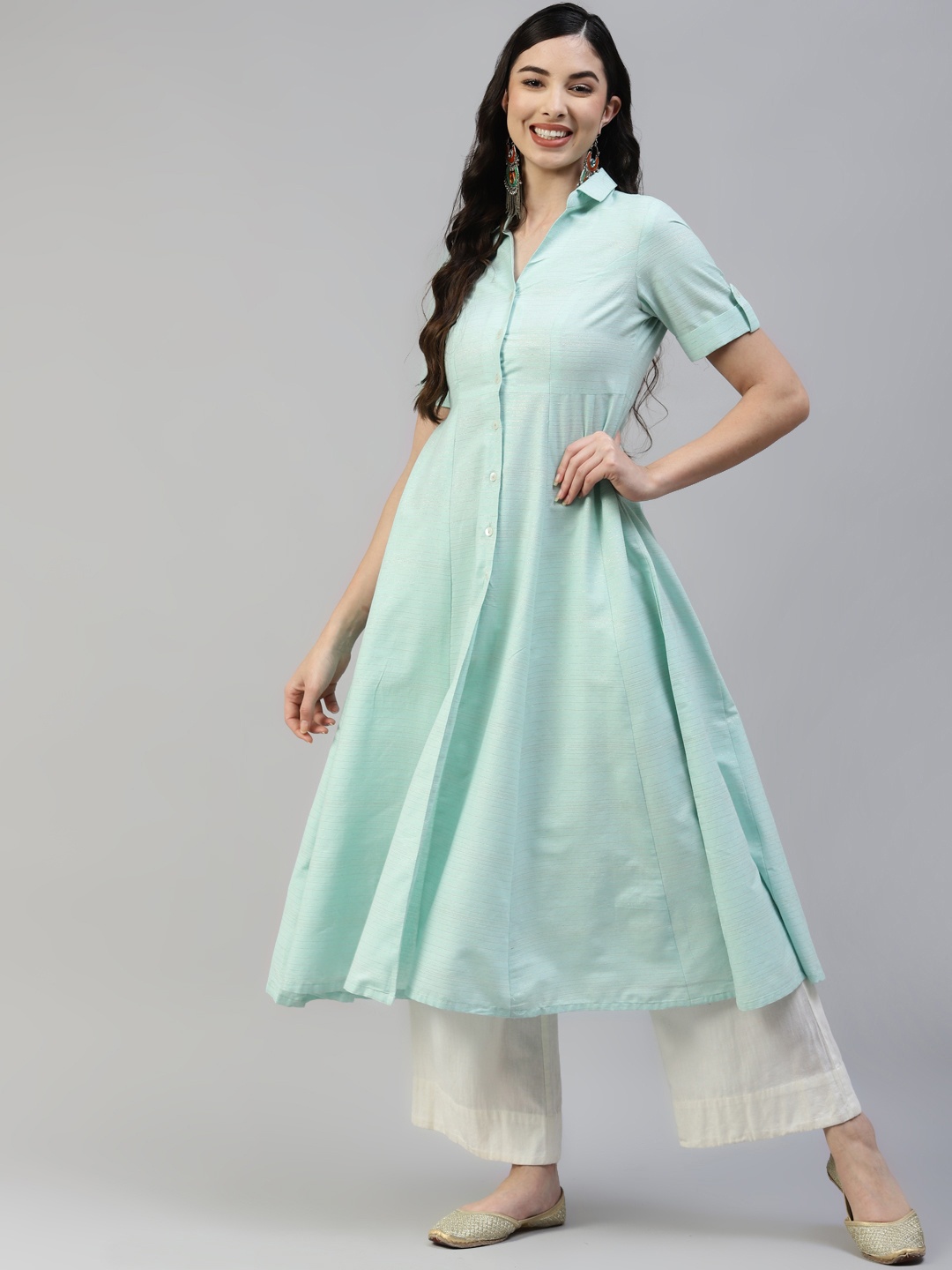 

Poshak Hub Women Blue Solid Cotton A-Line Kurta