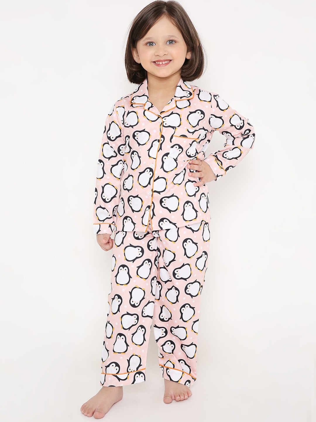 

Kidipoo Kids Pink & White Printed Night suit