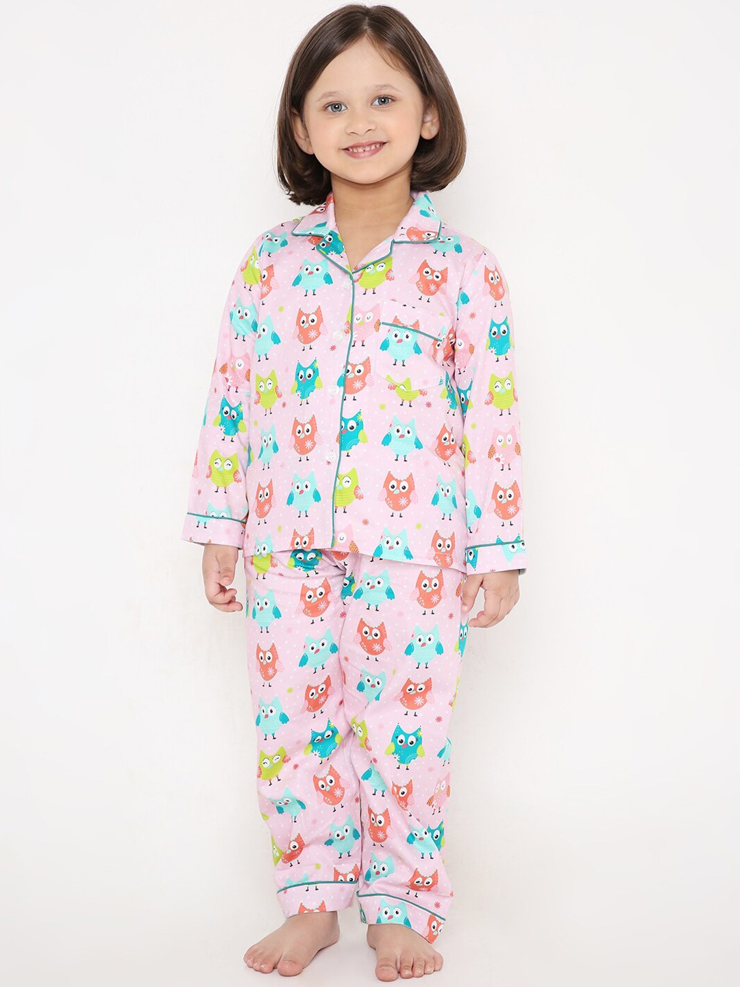 

Kidipoo Kids Pink & Blue Printed Night suit