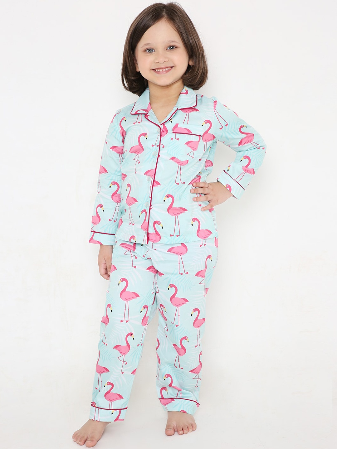 

Kidipoo Kids Blue & Magenta Conversational Printed Pure Cotton Night suits
