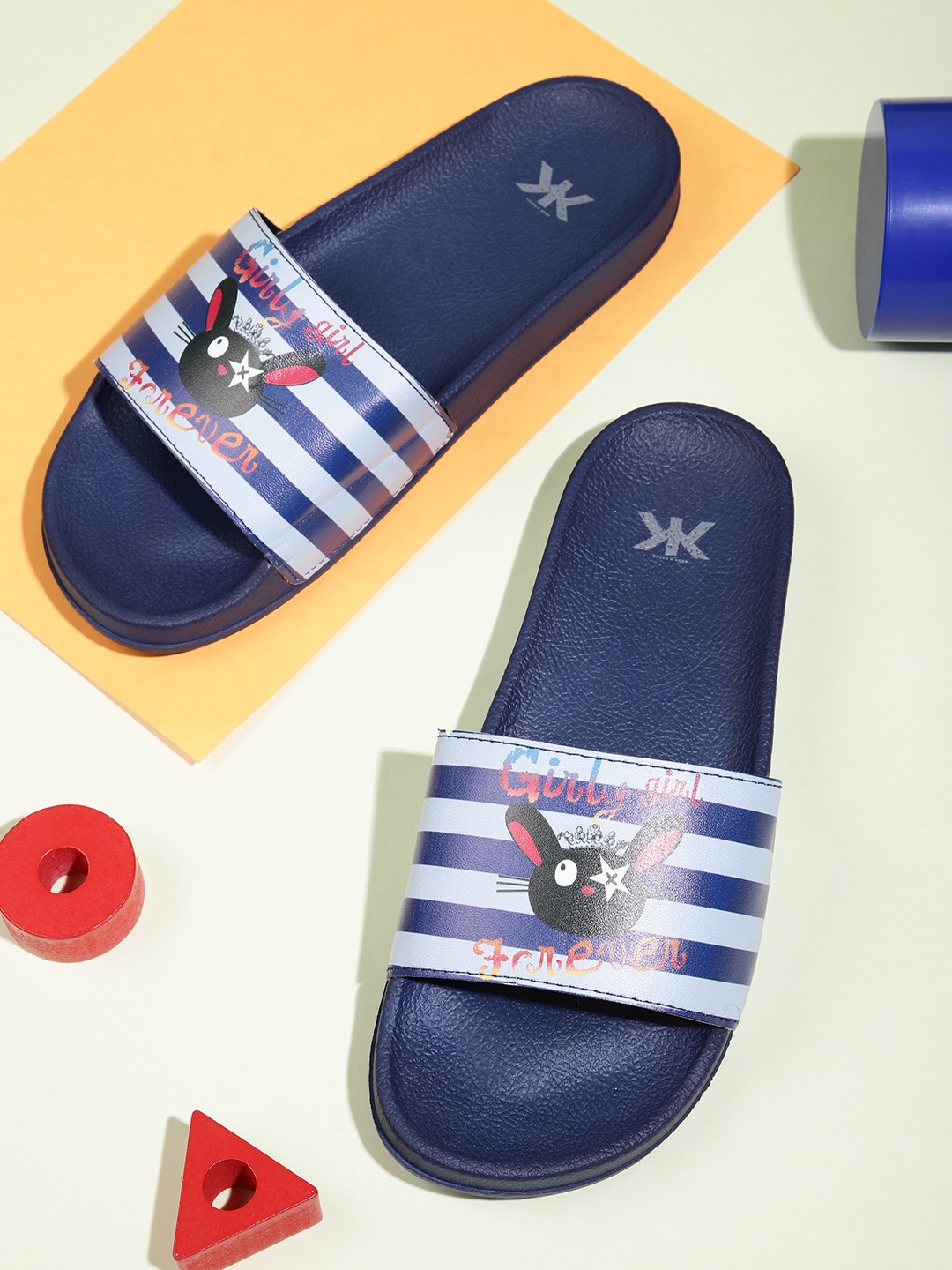 

Kook N Keech Women Blue & Black Striped & Printed Sliders