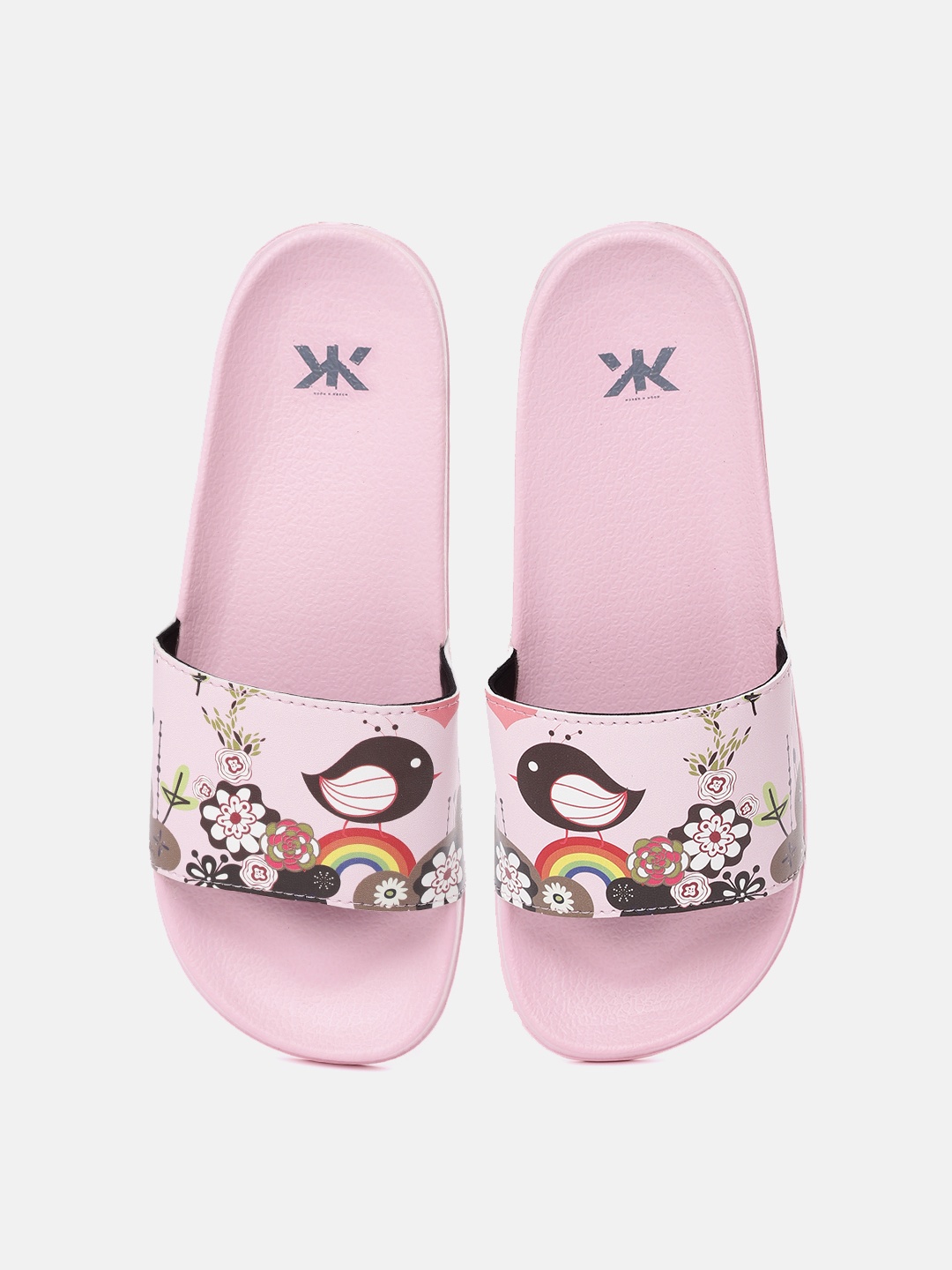 

Kook N Keech Women Pink & Black Printed Sliders