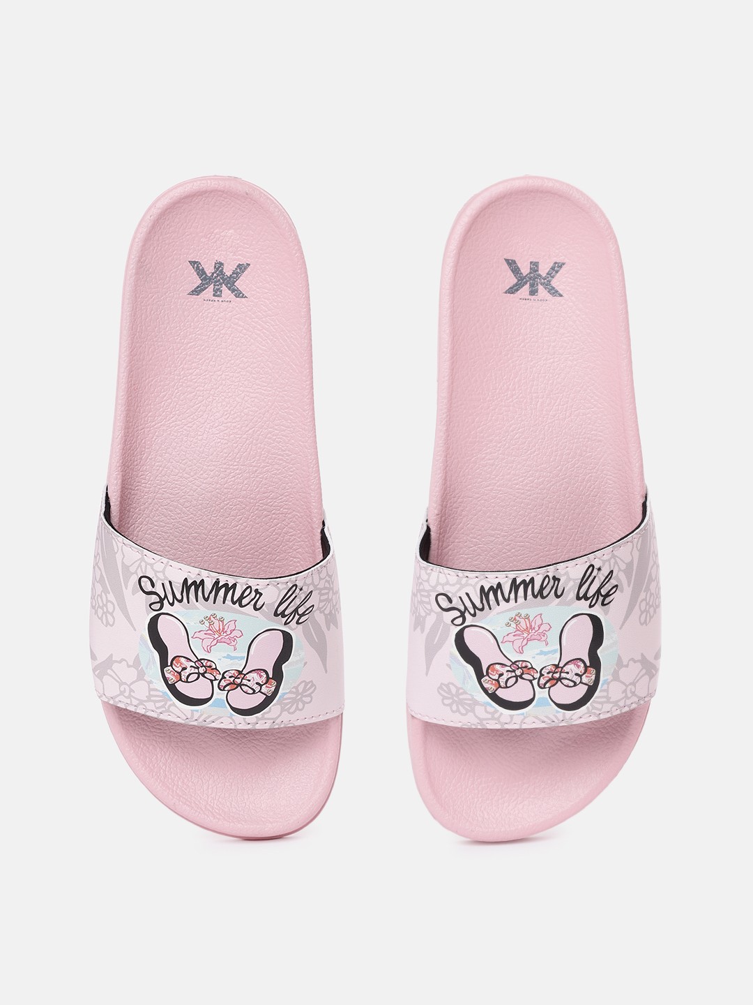 

Kook N Keech Women Pink & Black Printed Sliders