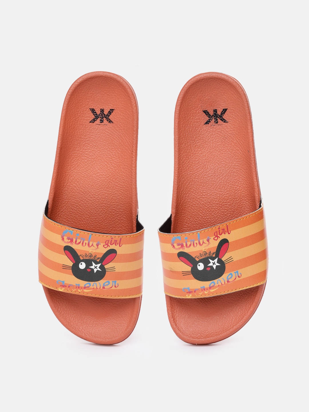 

Kook N Keech Women Orange & Black Striped & Printed Sliders