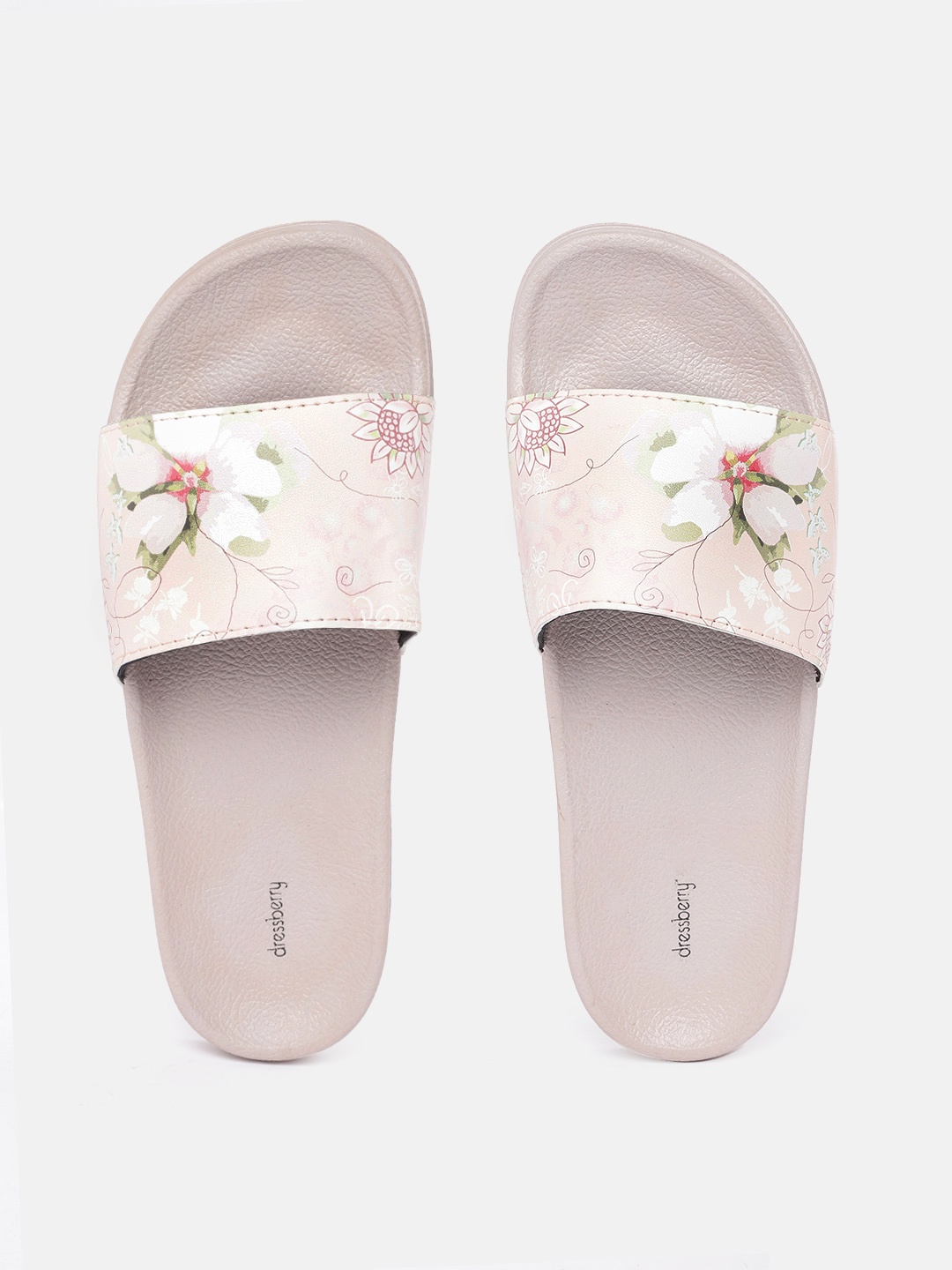 

DressBerry Women Peach-Coloured & White Floral Print Sliders