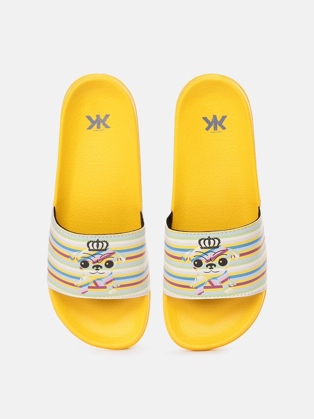 

Kook N Keech Women White & Yellow Striped & Printed Sliders