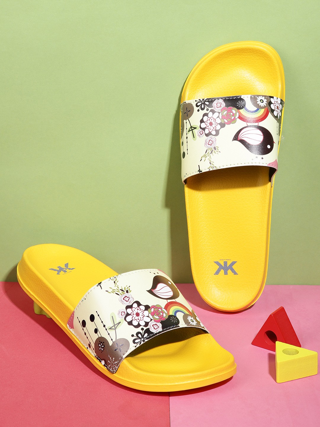 

Kook N Keech Women Yellow & Brown Printed Sliders