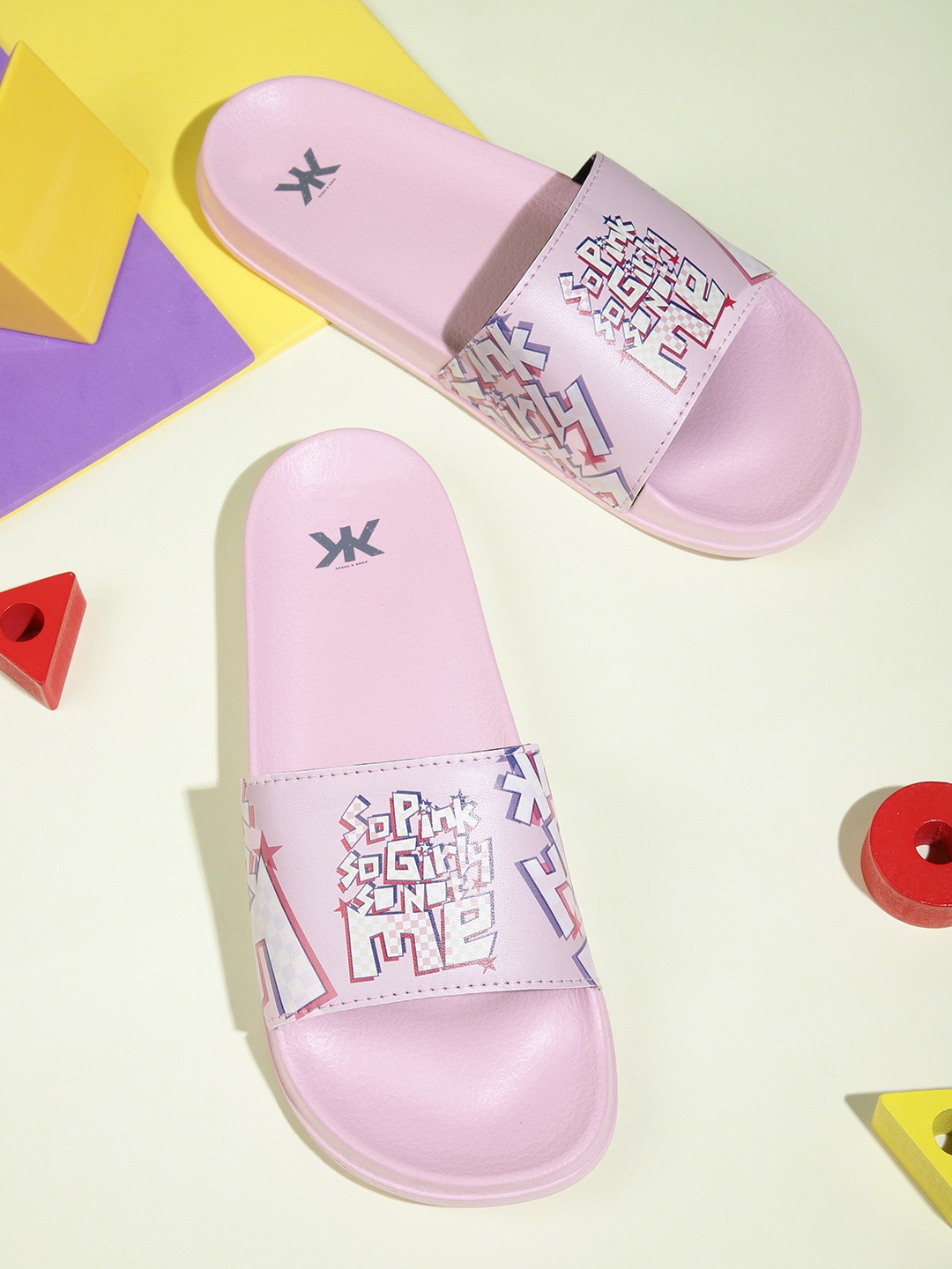 

Kook N Keech Women Pink & White Printed Sliders