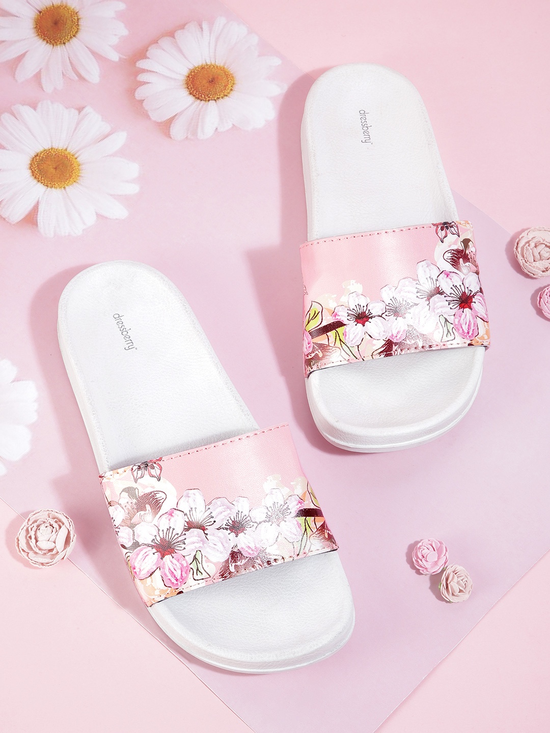 

DressBerry Women Pink & White Floral Print Sliders