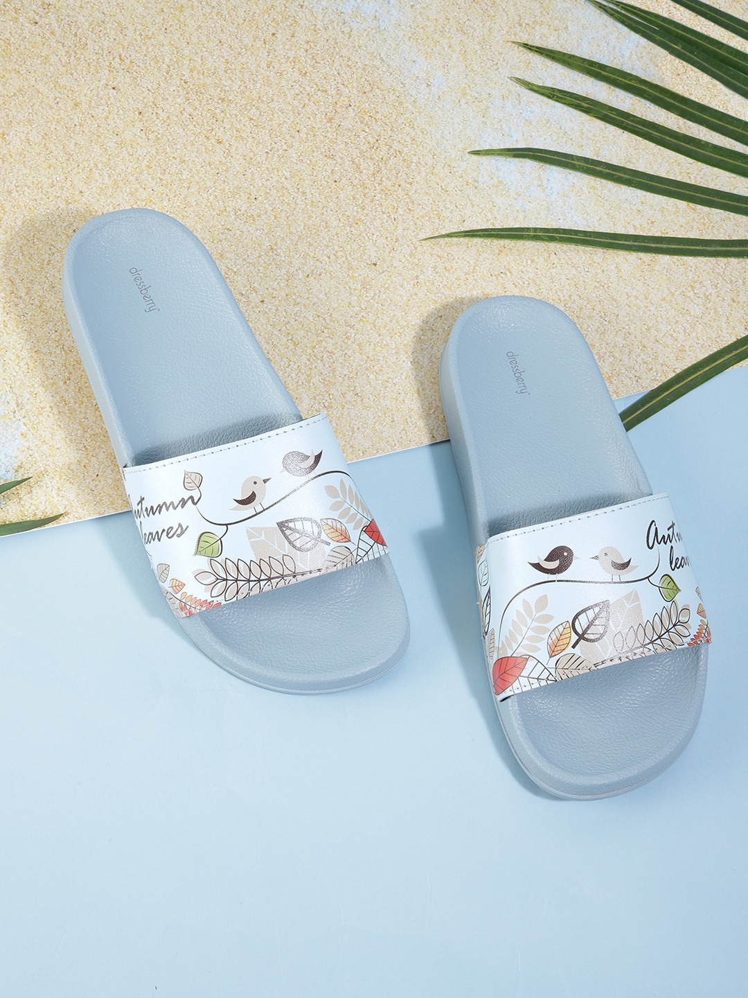 

DressBerry Women Blue & Beige Printed Sliders