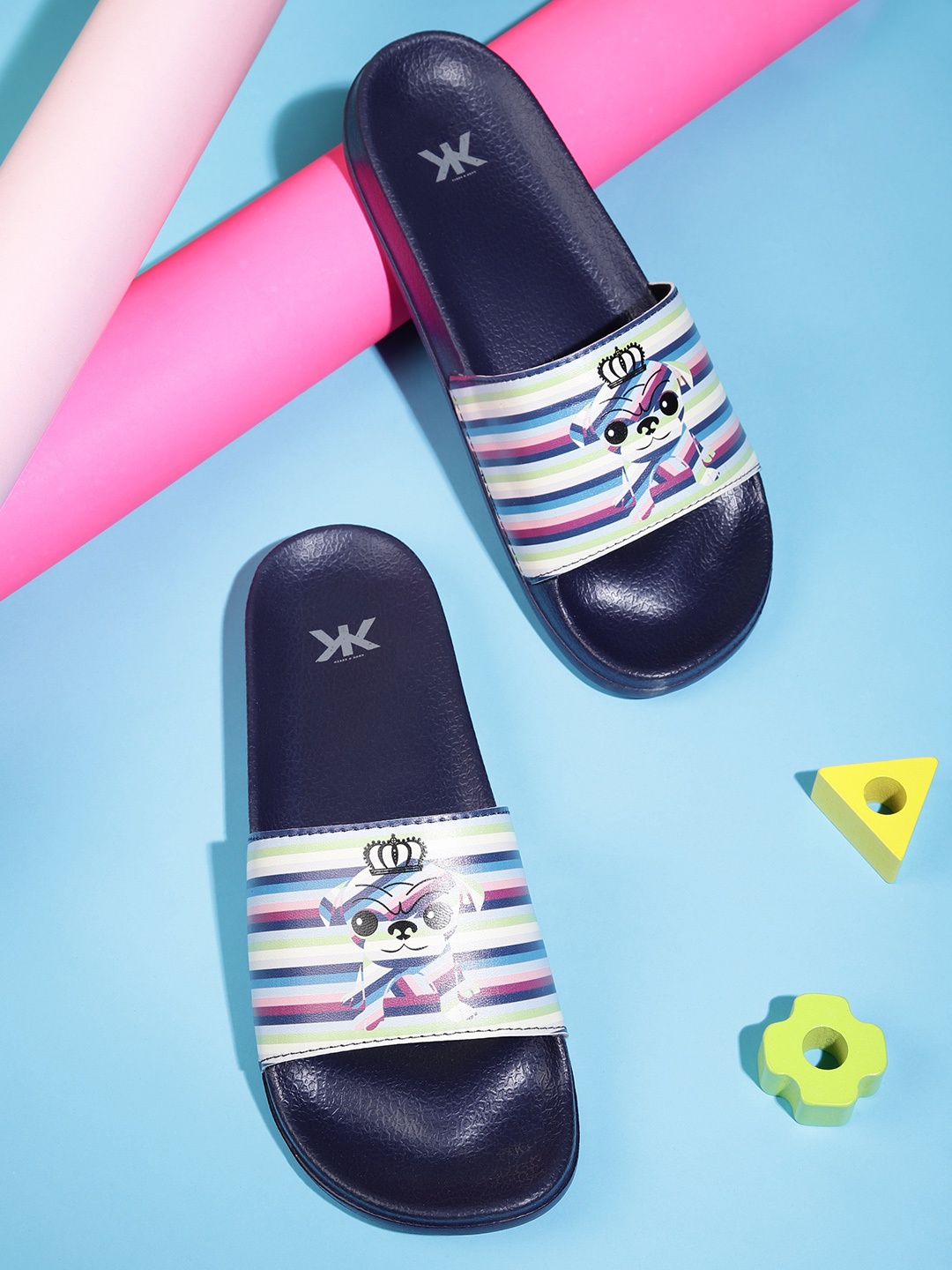 

Kook N Keech Women Blue & Pink Striped Sliders