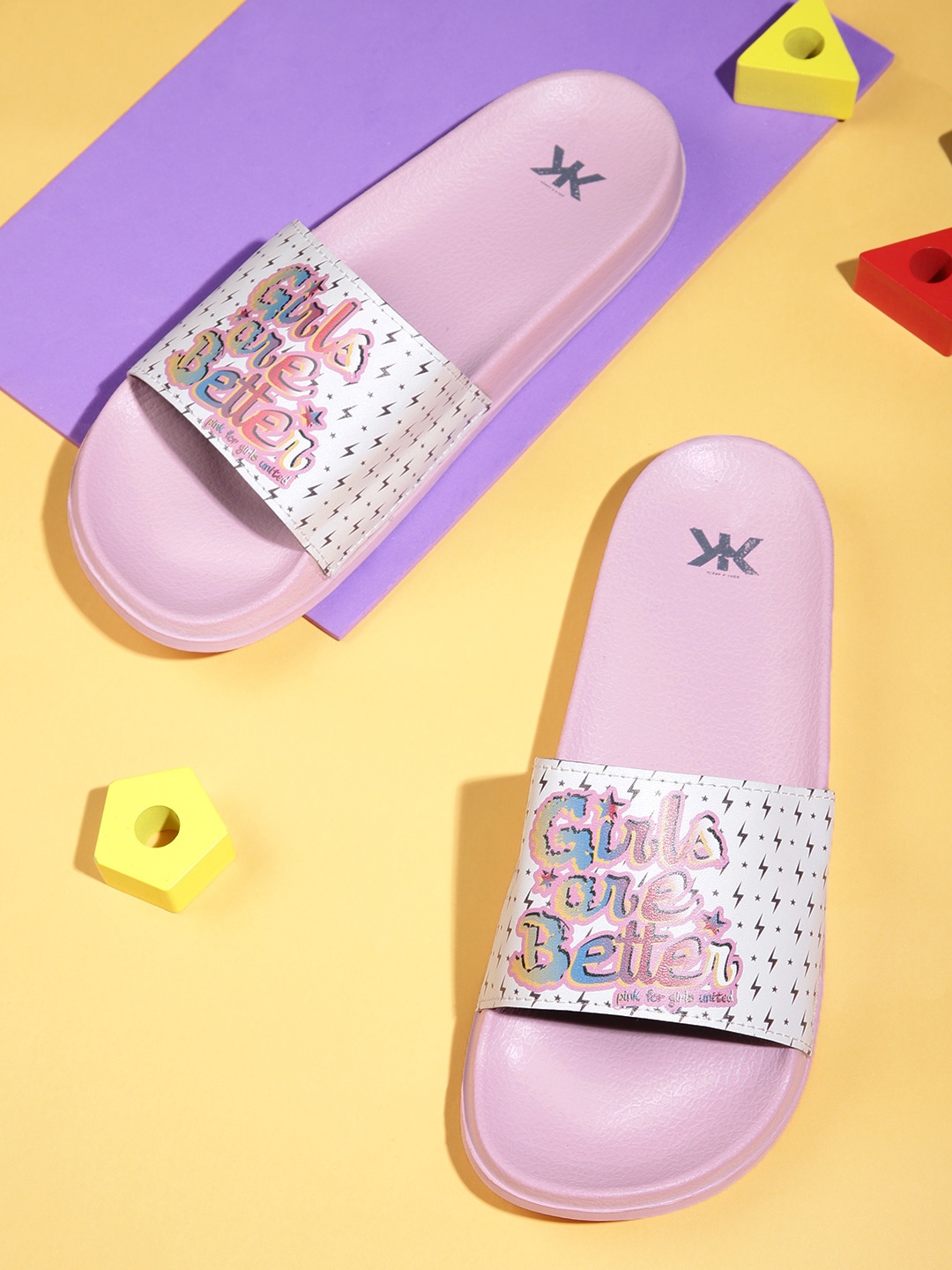 

Kook N Keech Women White & Pink Printed Sliders