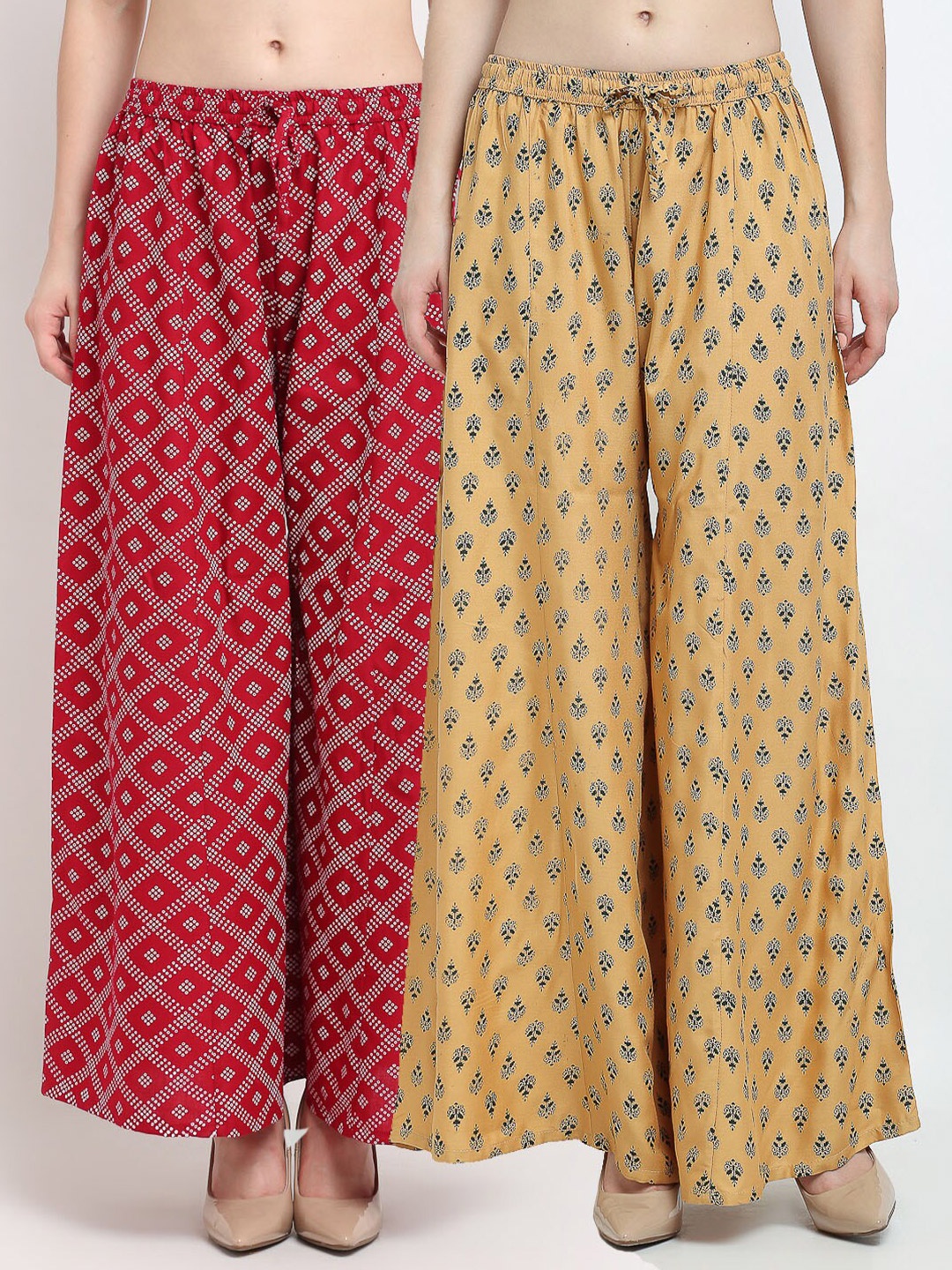 

Jinfo Women Maroon & Beige Set Of 2 Abstract Printed Flared Fit Palazzos