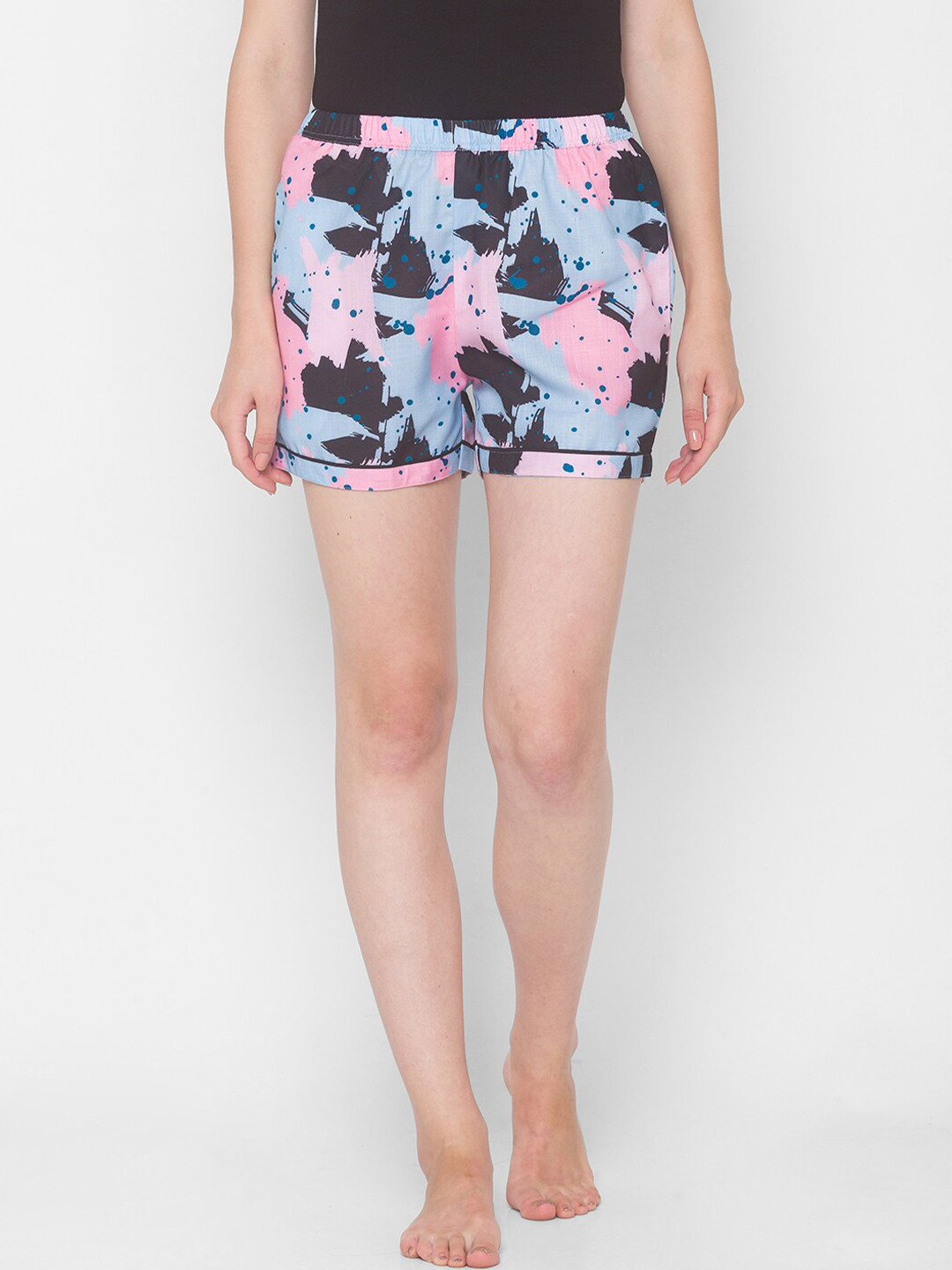 

NOIRA Women Blue & Pink Abstract Printed Lounge Shorts