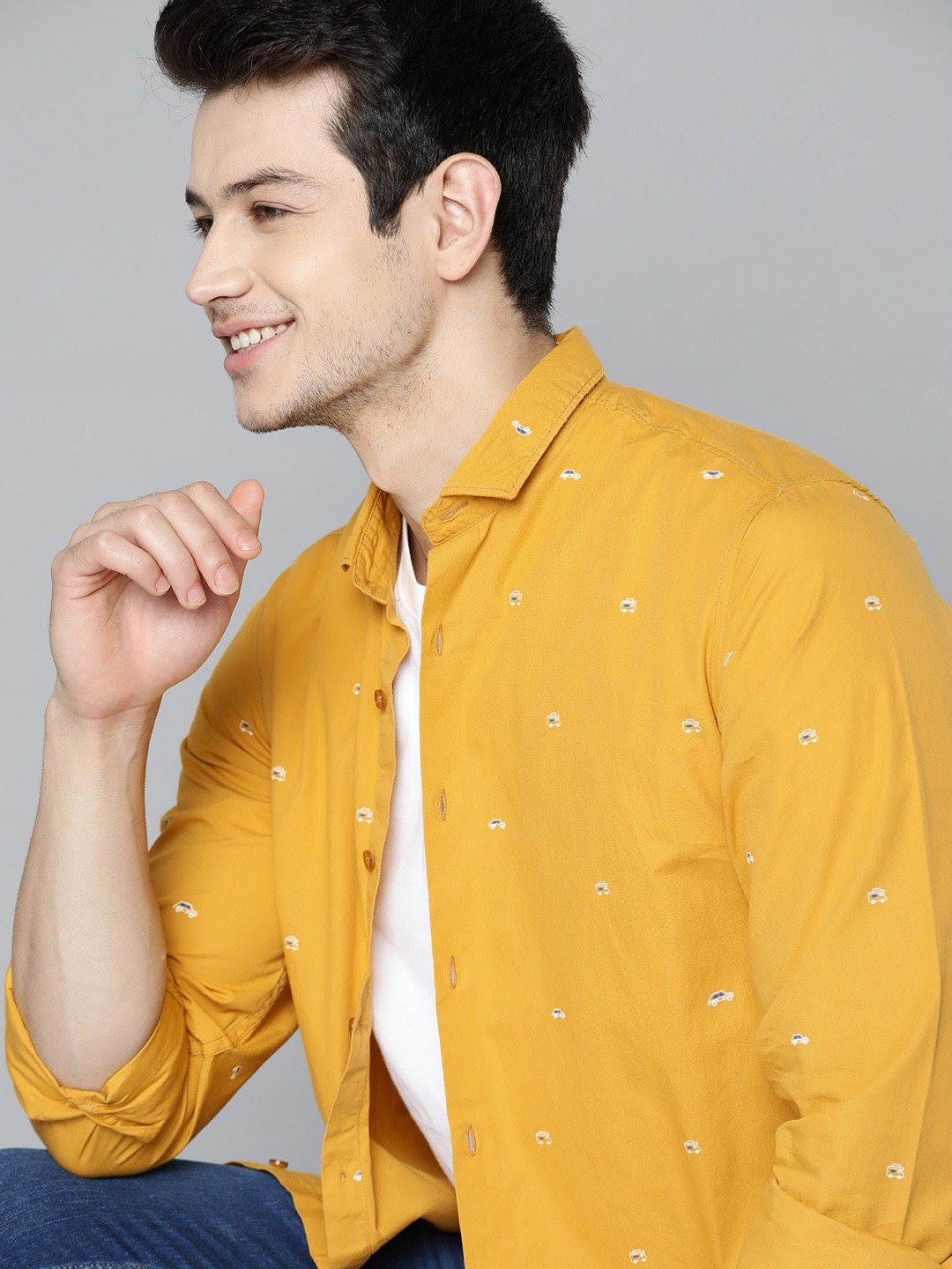 

Mast & Harbour Men Mustard Yellow Printed Casual Shirt