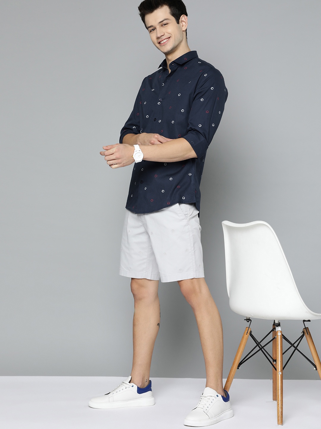 

Mast & Harbour Men Navy Blue Cotton Printed Casual Shirt