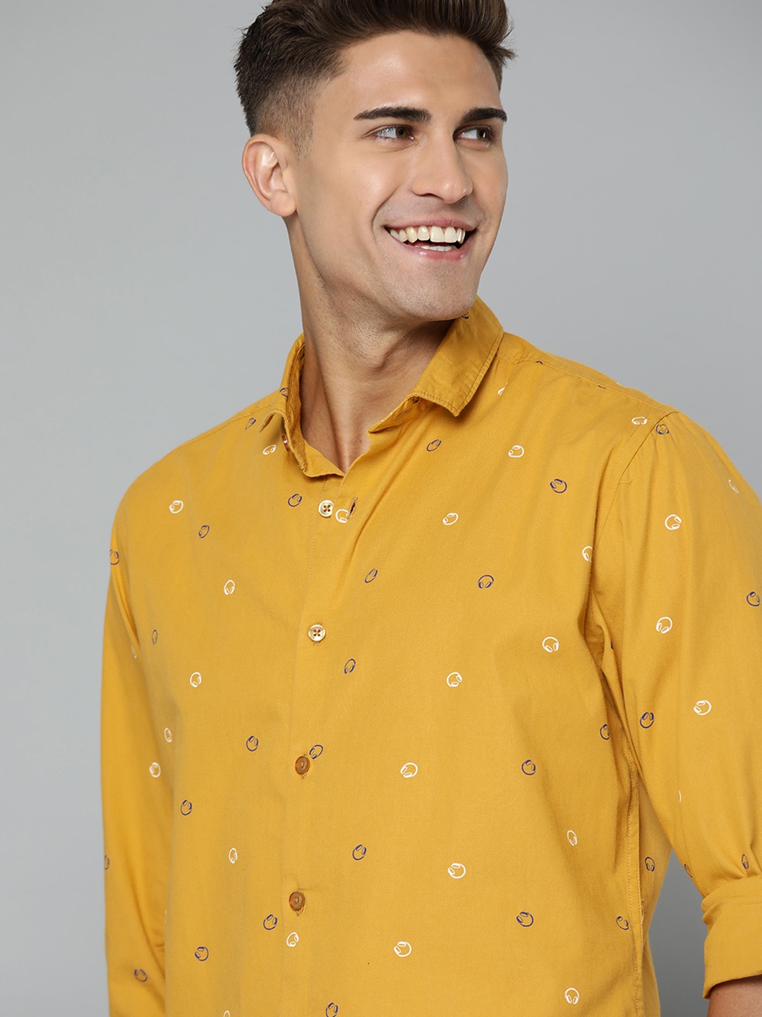 

Mast & Harbour Men Mustard Yellow Cotton Printed Casual Shirt