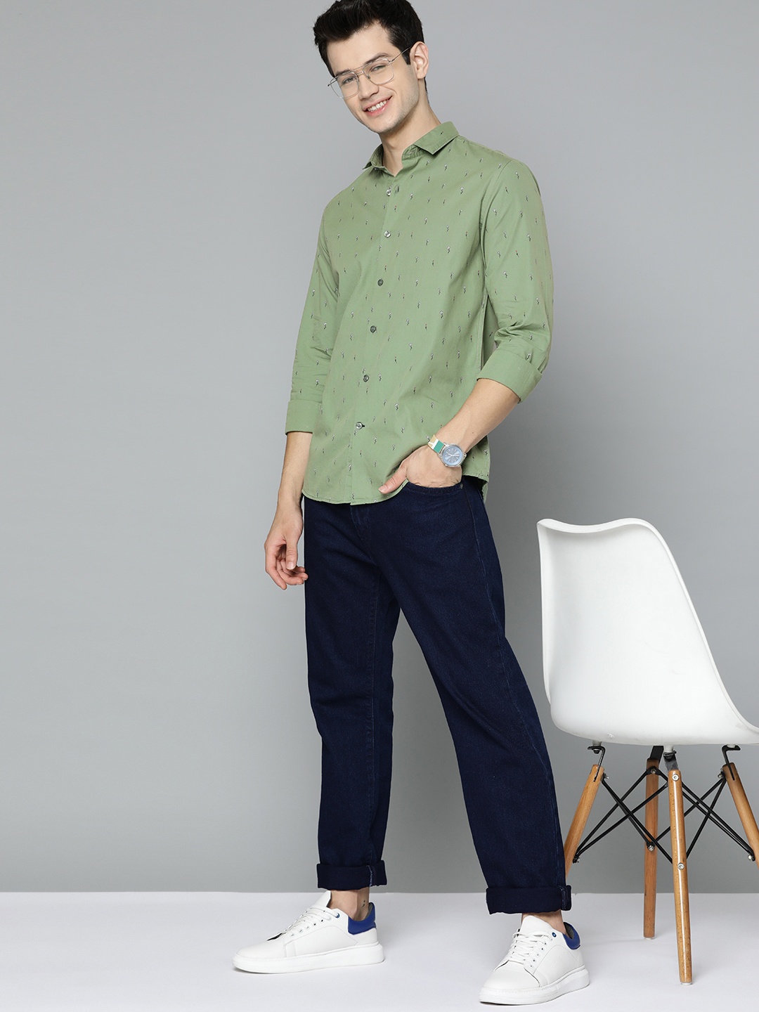 

Mast & Harbour Men Green Cotton Printed Casual Shirt