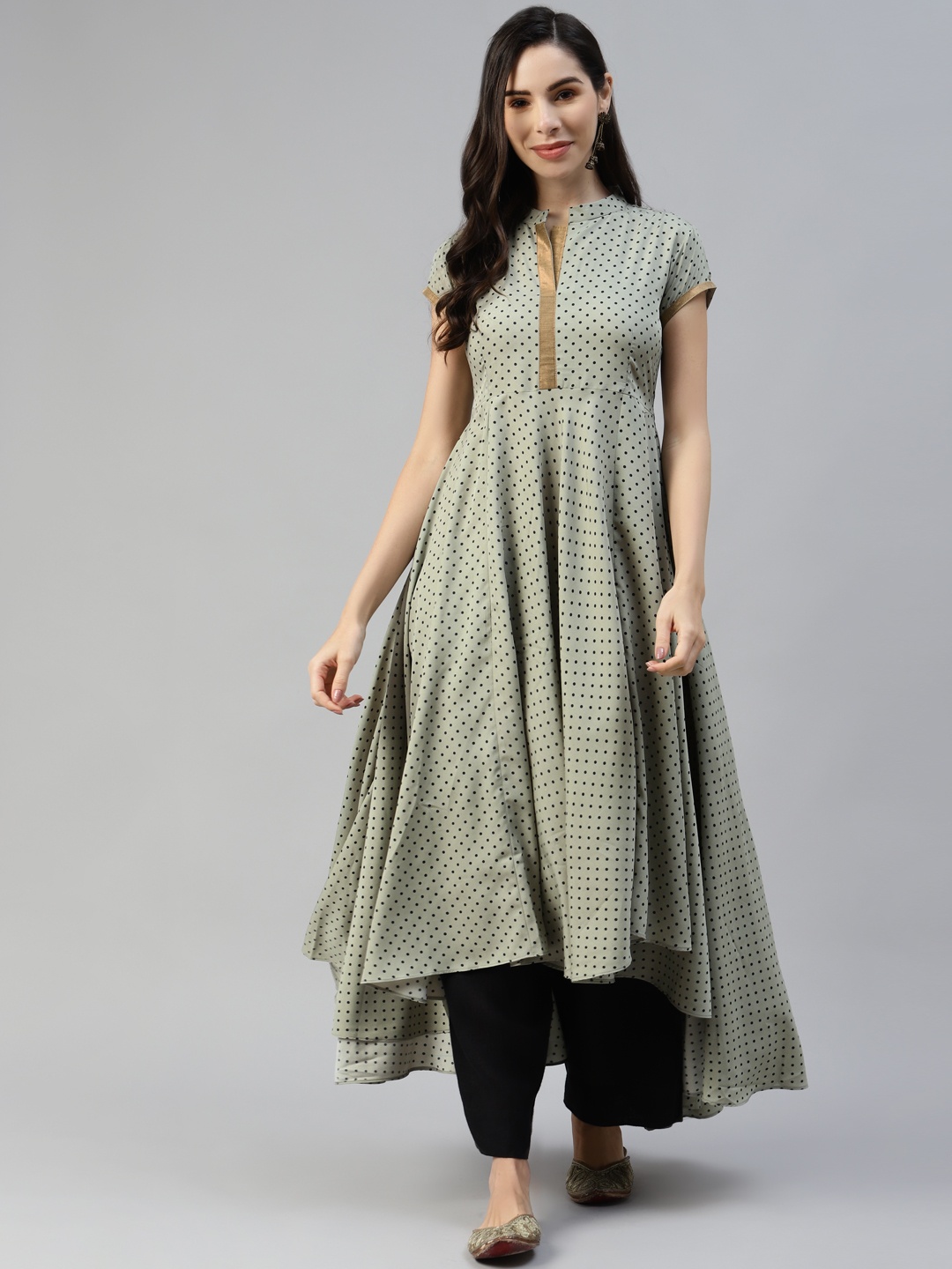 

MBE Women Green & Black Printed Crepe Anarkali Kurta