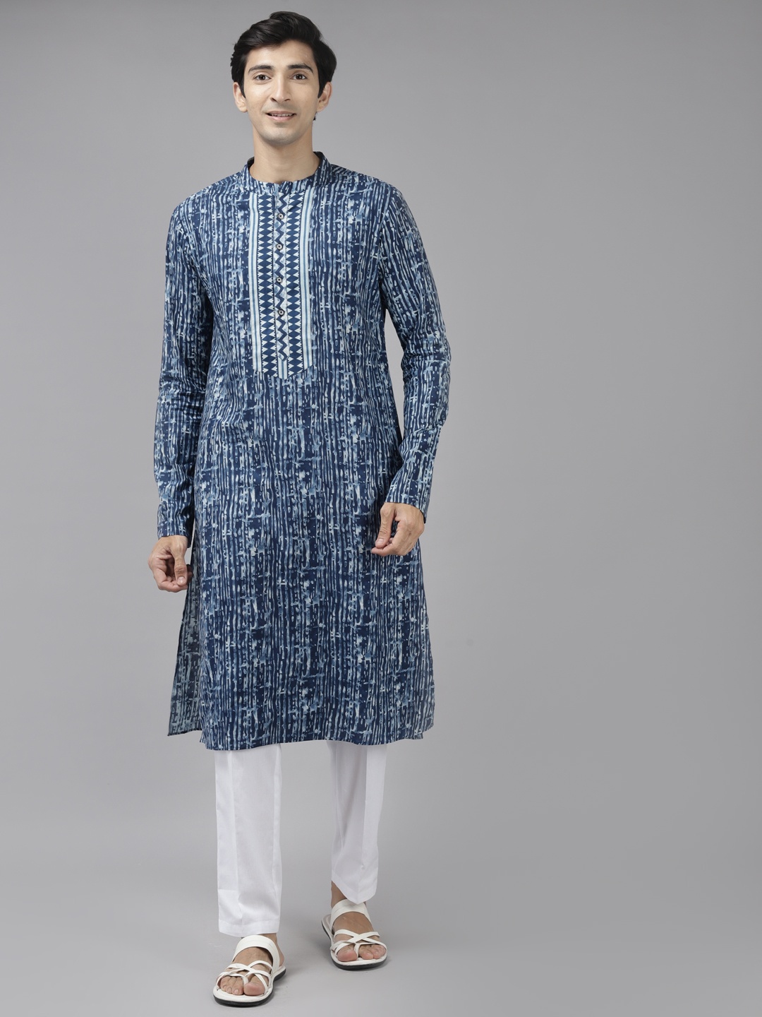 

See Designs Men Blue Printed Pure Cotton Indigo Kurta with Trousers