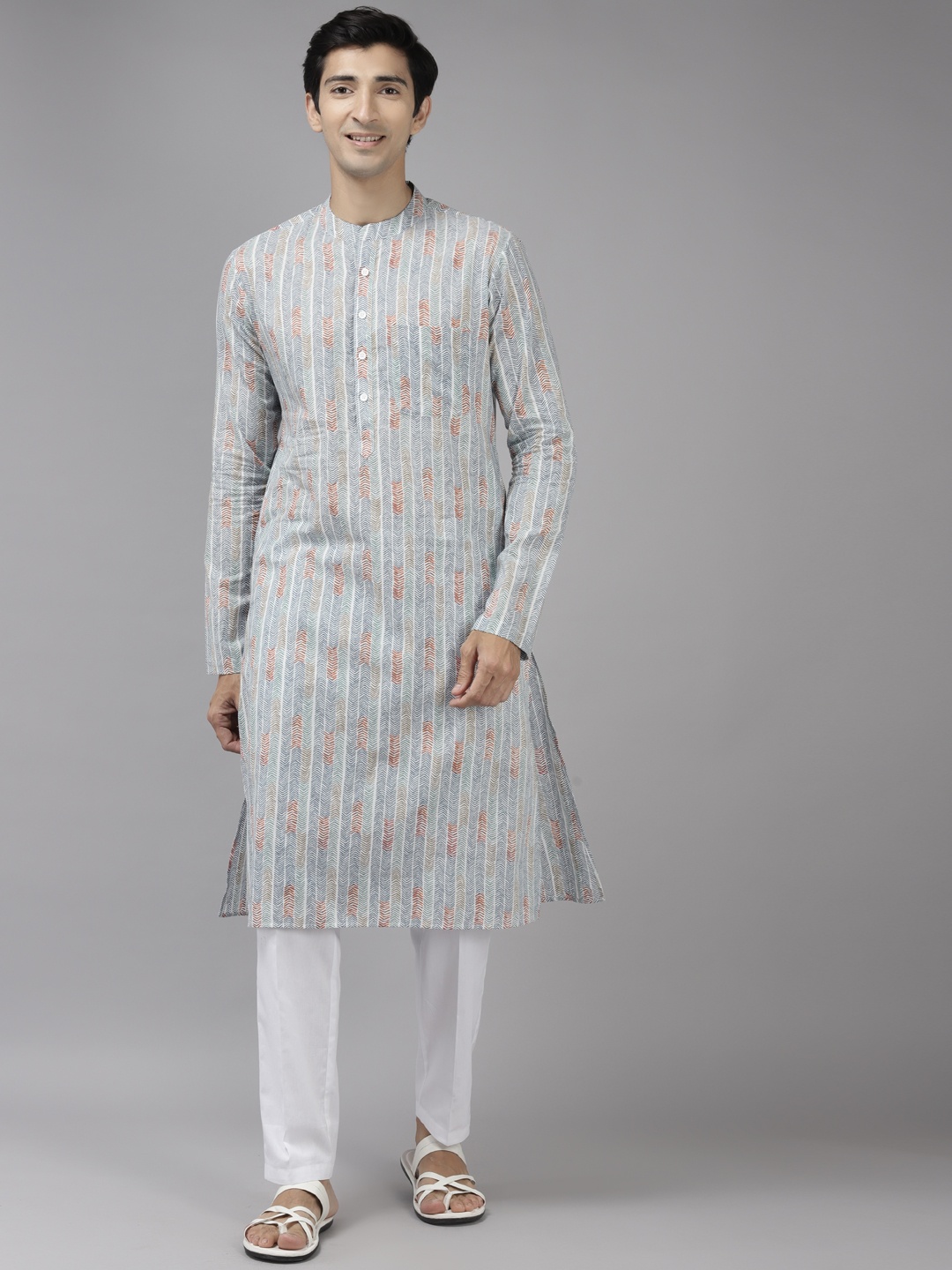 

See Designs Men Multicoloured Printed Pure Cotton Kurta with Trousers, Multi