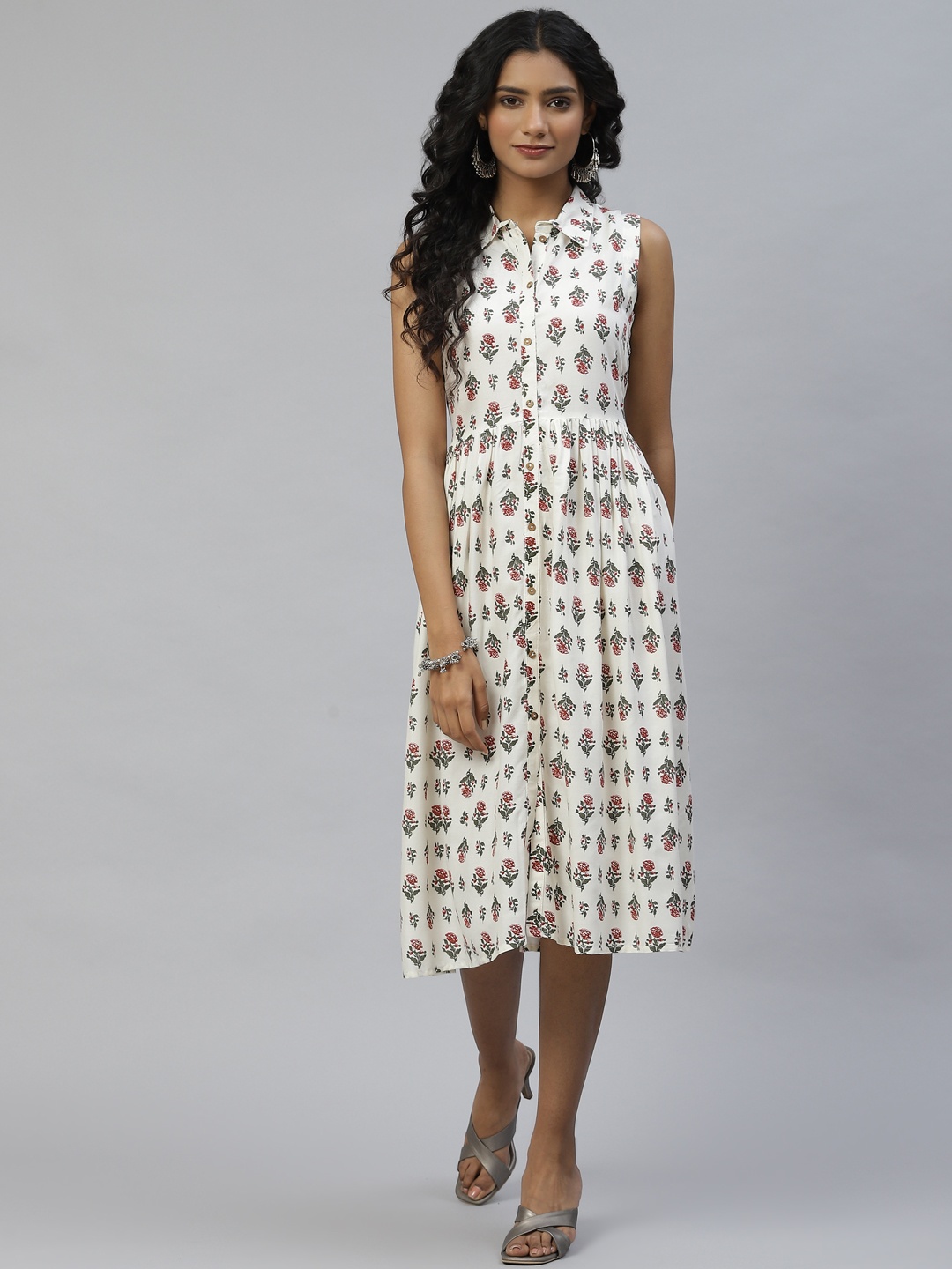 

DESI BEATS White Ethnic Motifs Shirt Midi Dress