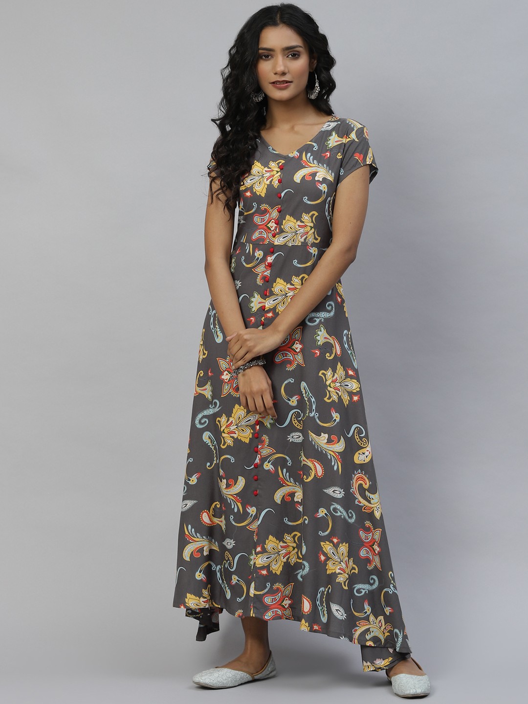 

DESI BEATS Grey Ethnic Motifs Maxi Dress