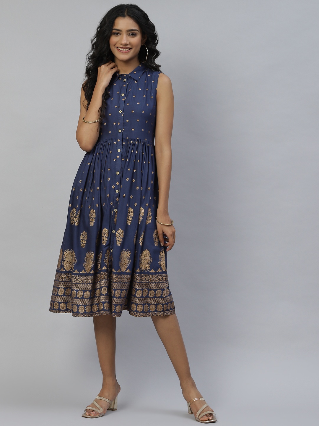 

DESI BEATS Navy Blue Ethnic Motifs Shirt Dress