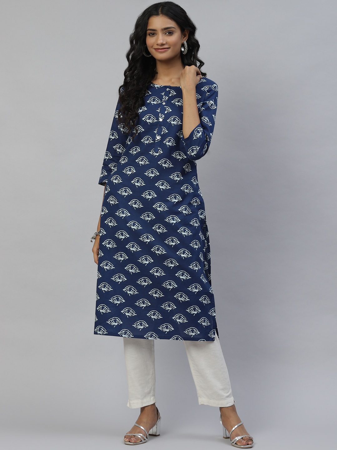 

DESI BEATS Women Blue Ethnic Motifs Printed Cotton Kurta